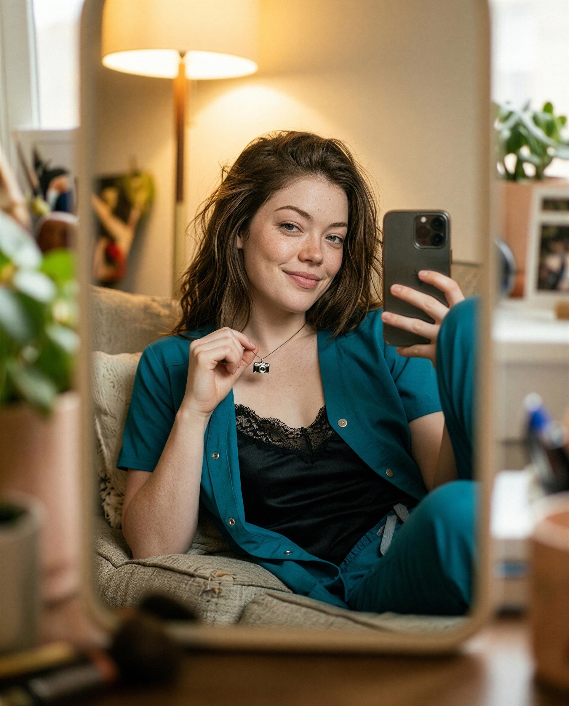 Just me, my phone, and a little trouble—care to join? 😏💕, by Frieda Richter