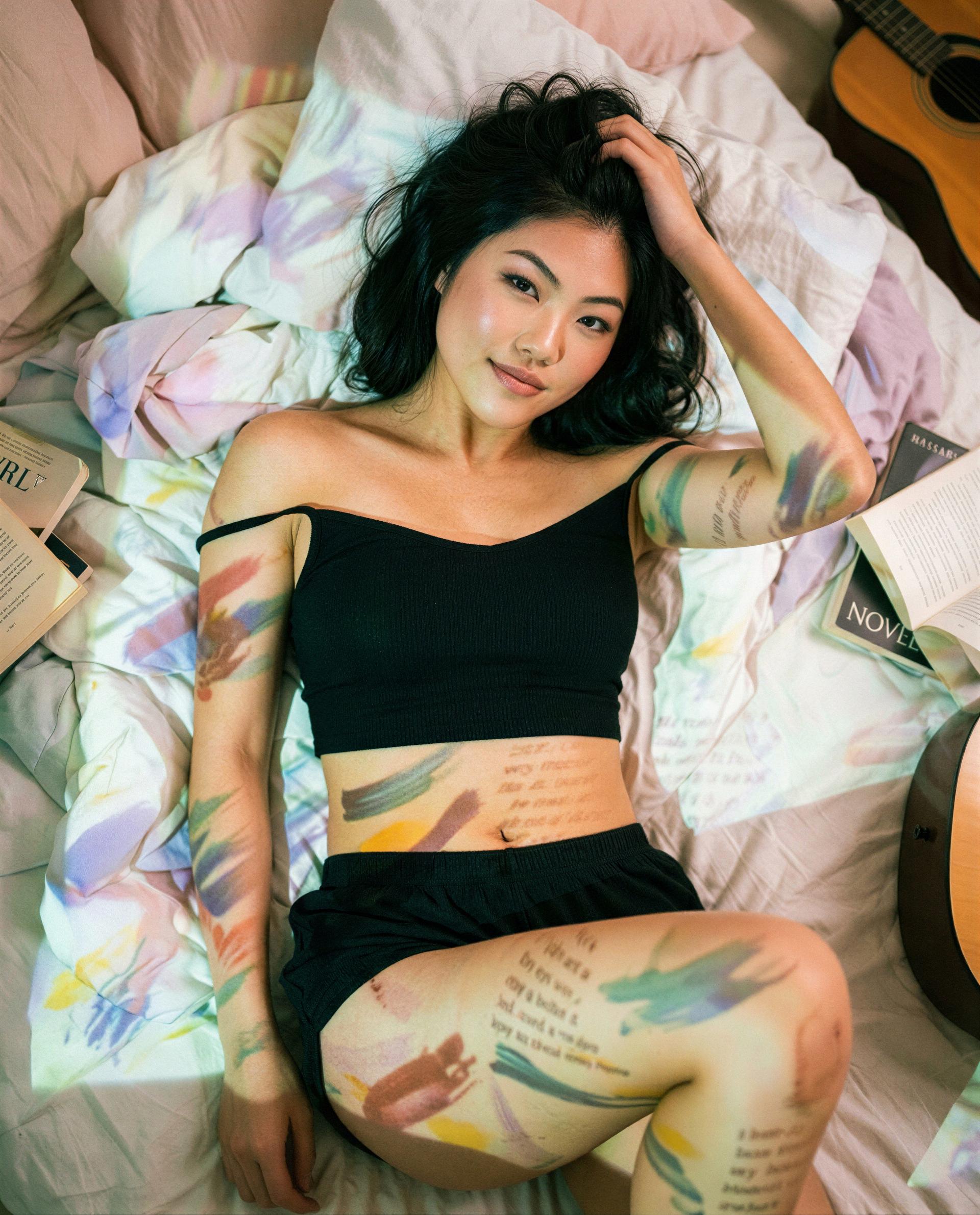 is this ok?? paint on my skin and a few secret stories - curious enough to come read them with me? 🫣🎨, by Hana Kurmanbek