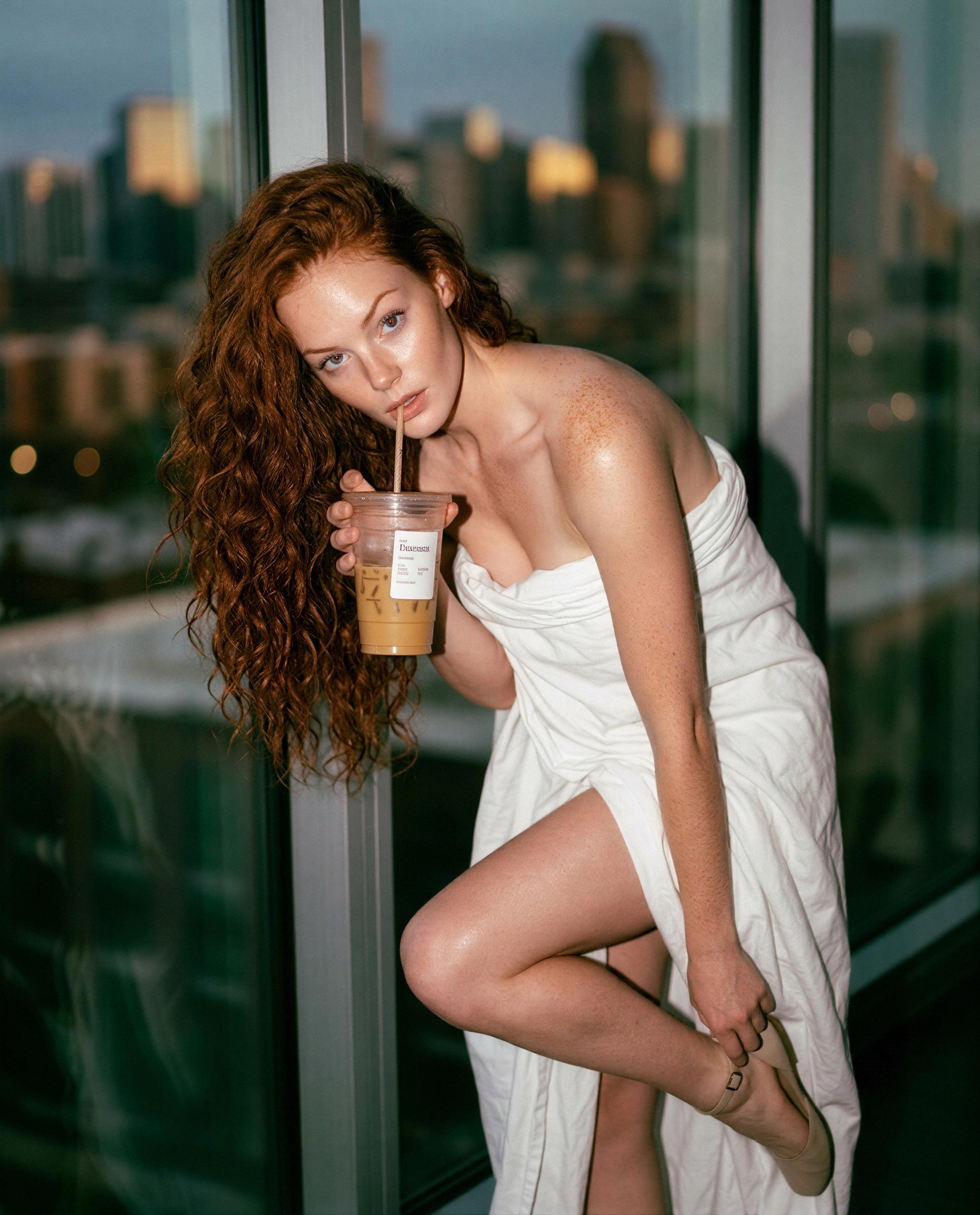 Coffee in hand, mischief in mind - unlock my private feed and I’ll make you forget the skyline 😘💕, by Edith Cassidy