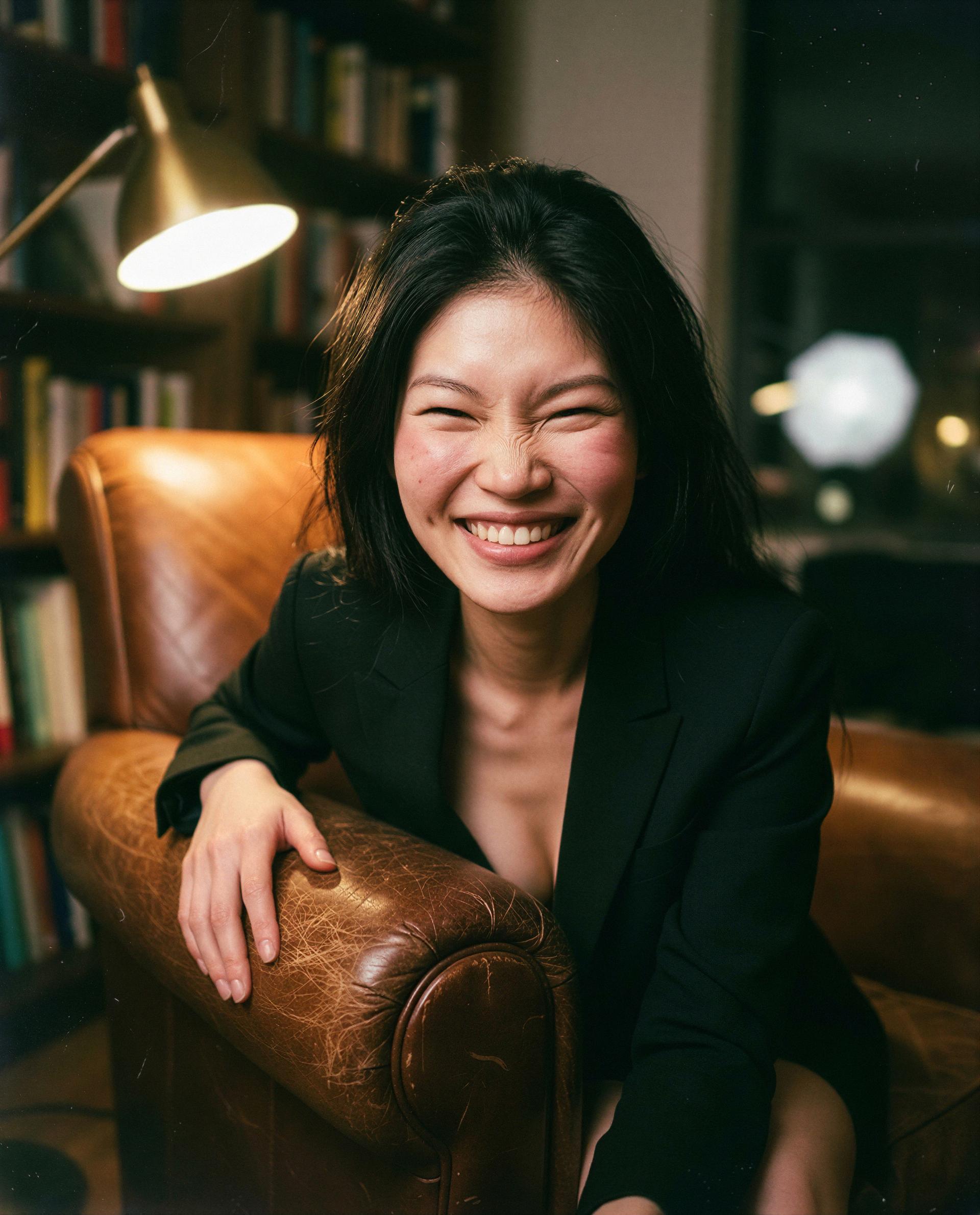 Leather chair, messy hair, and a rule I’m willing to break—be my secret? 🫣💫, by Chloe Nguyen