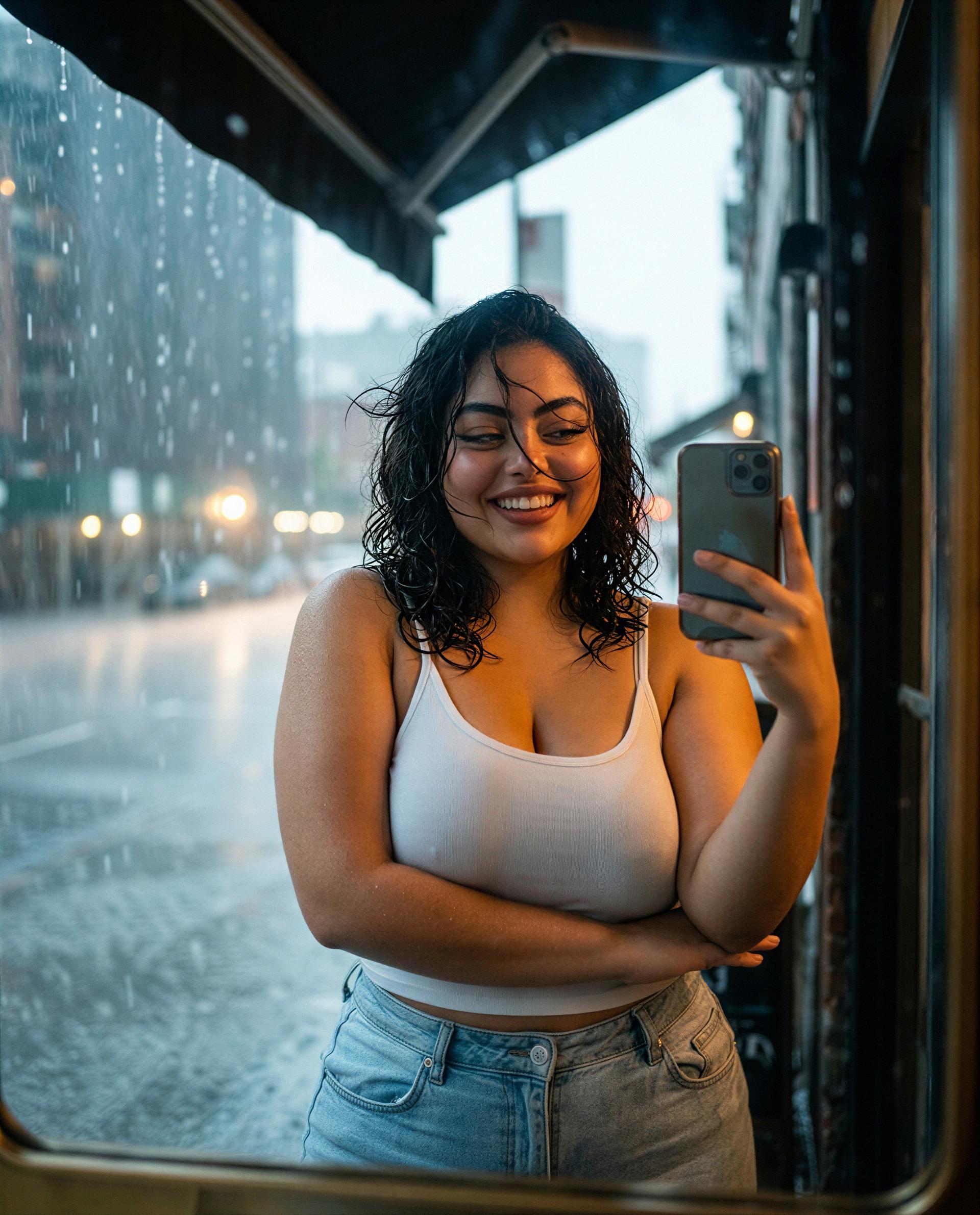 Rain, a clingy white tank, and the best part of tonight reserved just for my subscribers - are you in? 😉💕, by Ximena Moreno