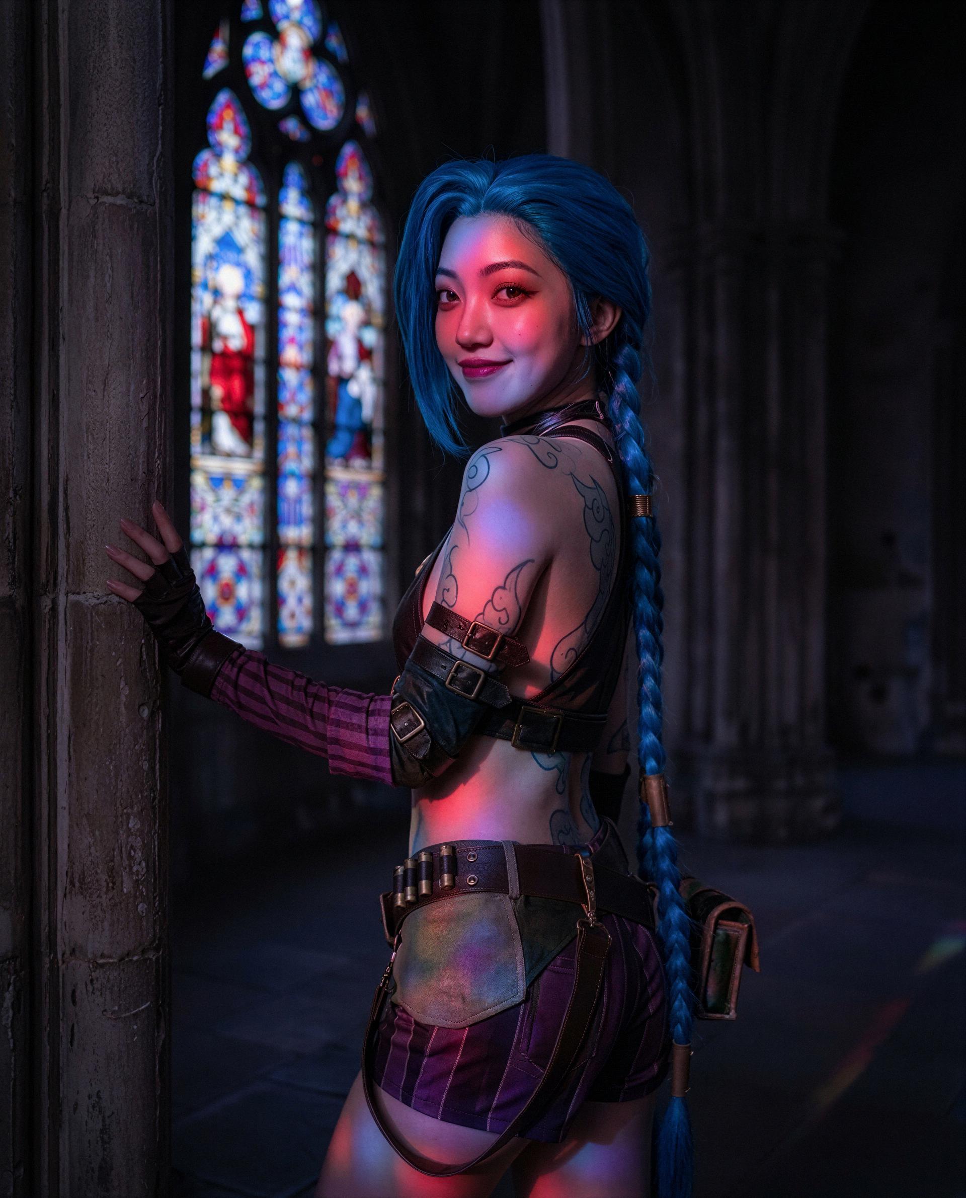 Stained glass, blue hair, and a secret show - come claim your private confession and I’ll whisper everything just for you 😘💕, by Sakura Patel