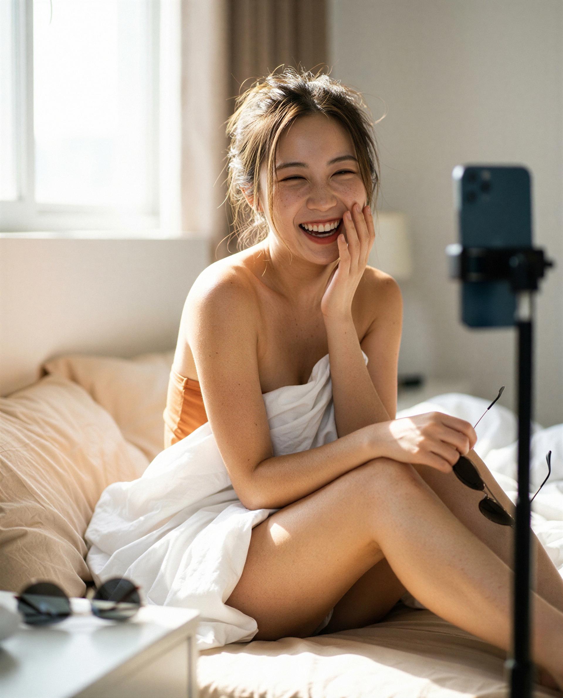 Bed's warm and my grin's waiting—be the reason tonight? 😘, by Daisy Ping Zhang