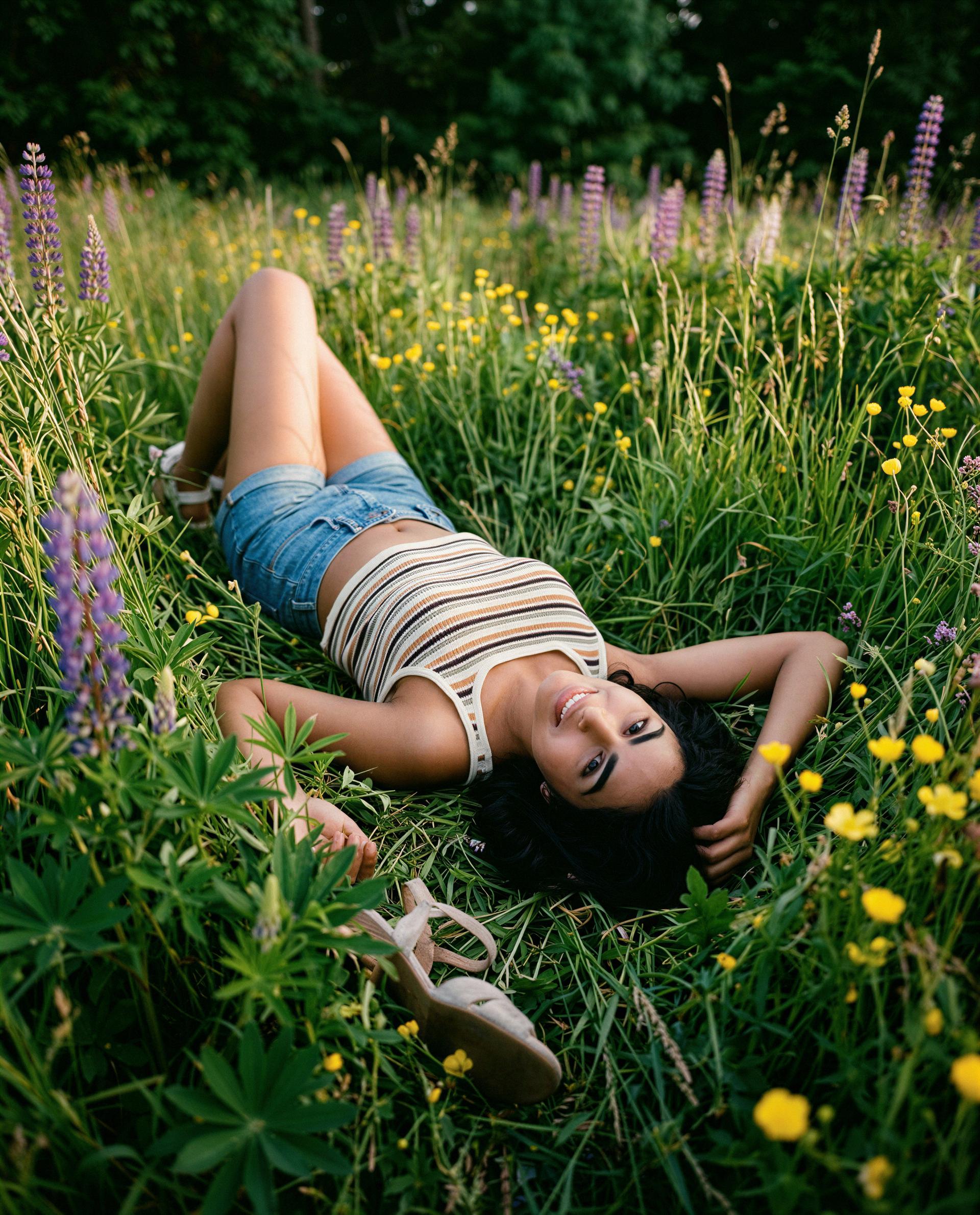 lying in wildflowers and imagining your hands finding me—care to make that fantasy real? 🫣💋, by Inaya Siddiqui