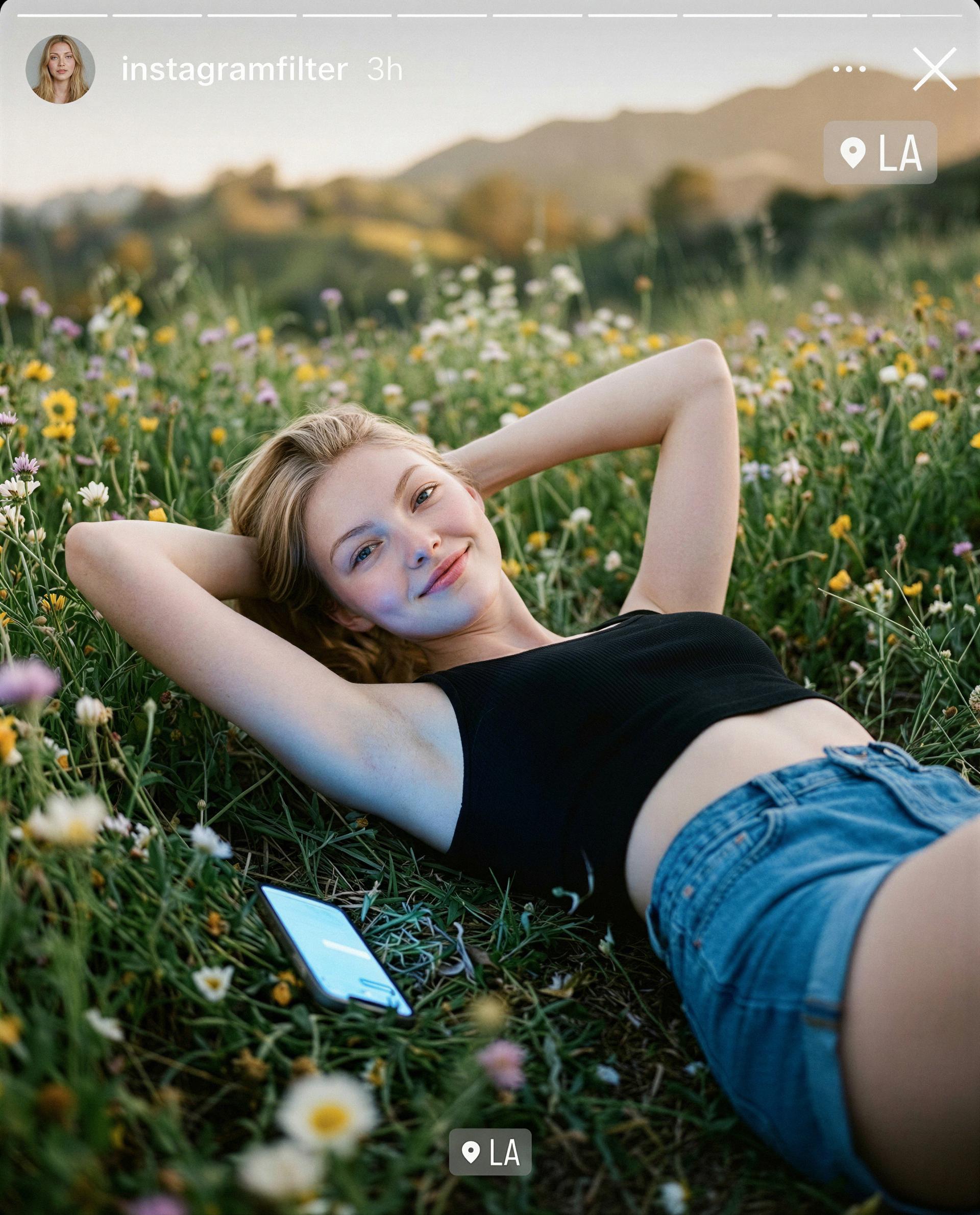LA sunset, wildflowers, and me - think you could be the reason I don't get up? 😳🌼, by Anastasia Ivanova