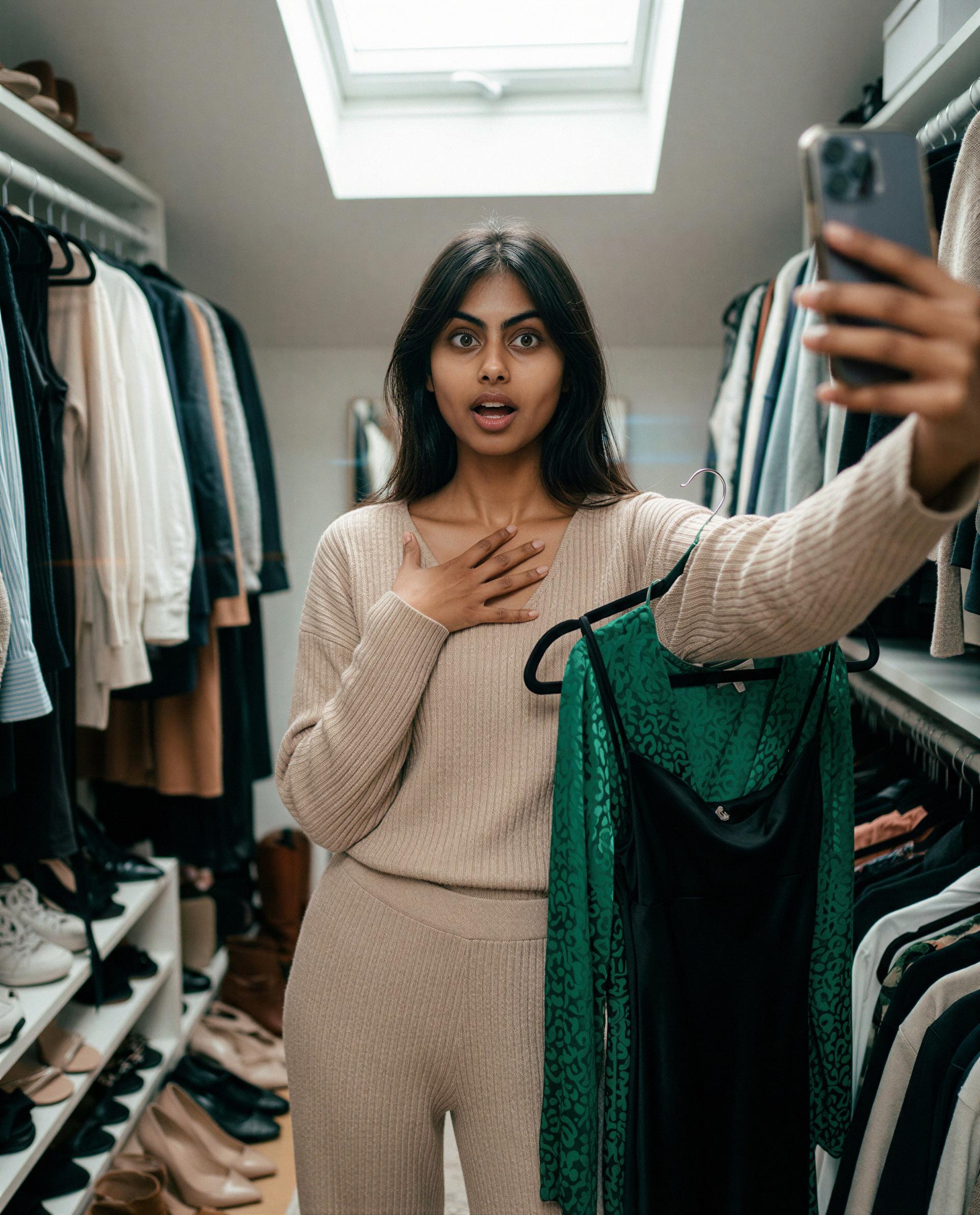 Green looks dangerous—tip me and I’ll try it on just for you, up close and slow 😈, by Ishita Malhotra
