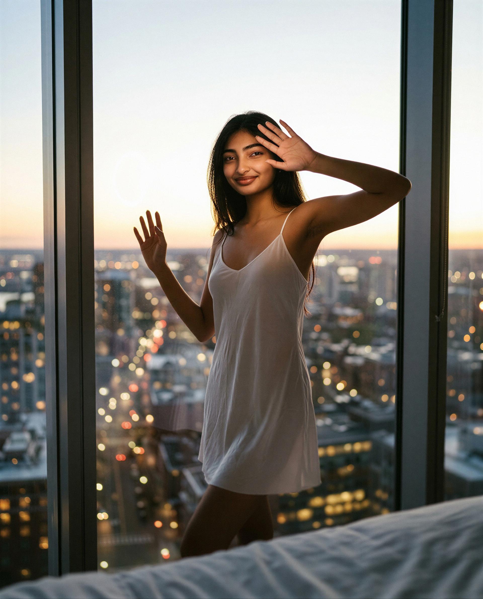 City lights, a silk slip, and a little trouble—your move 😏, by Fatima Roy
