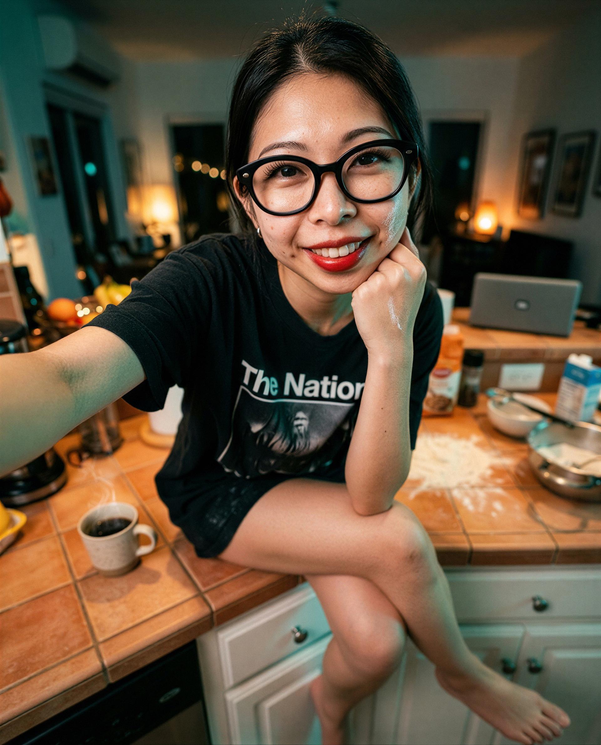 Flour on my cheek and coffee in hand—wanna taste the mess I made just for you? 😉, by Sanya Sharma