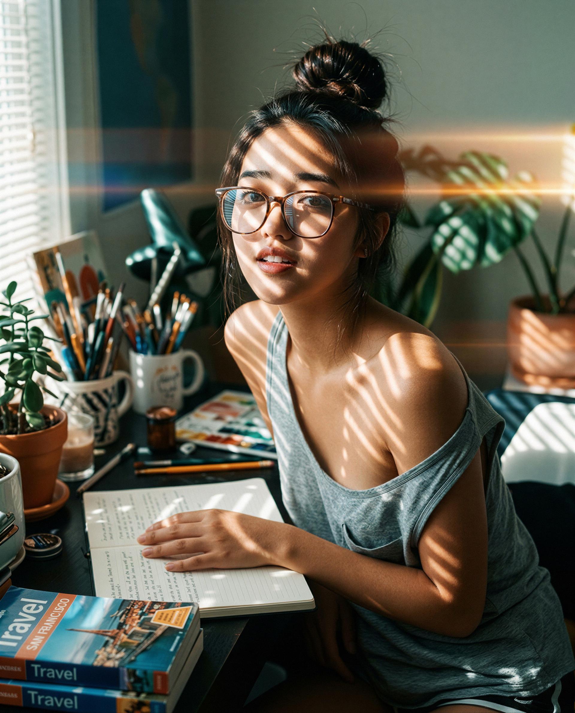 Sunbeams, paint-stained fingers, and a smile saved just for you - want a private studio visit? 😉💕, by Malika Chen