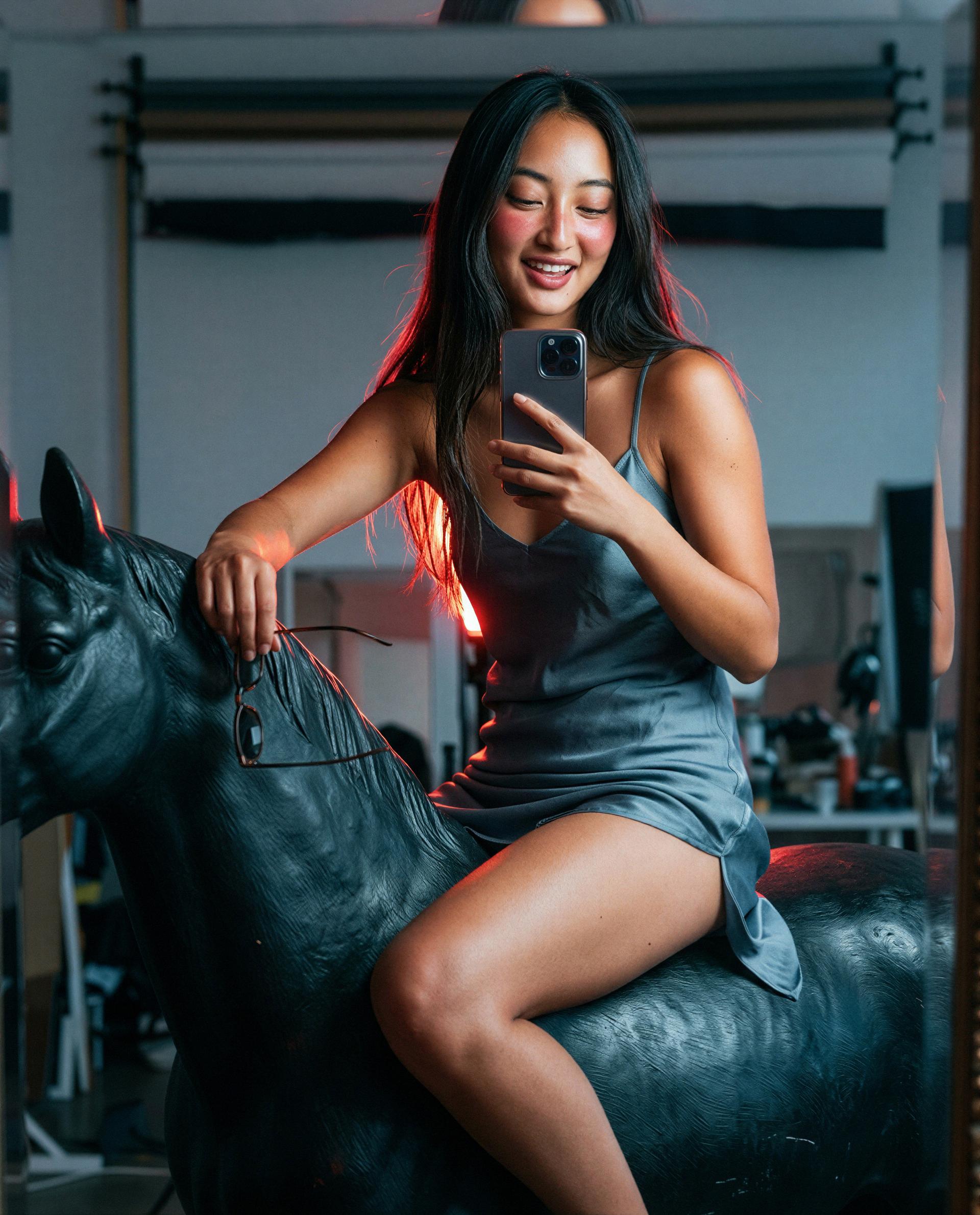 Satin dress, no reins - send a tip and I’ll take you for a private spin 😈, by Lata Pillai