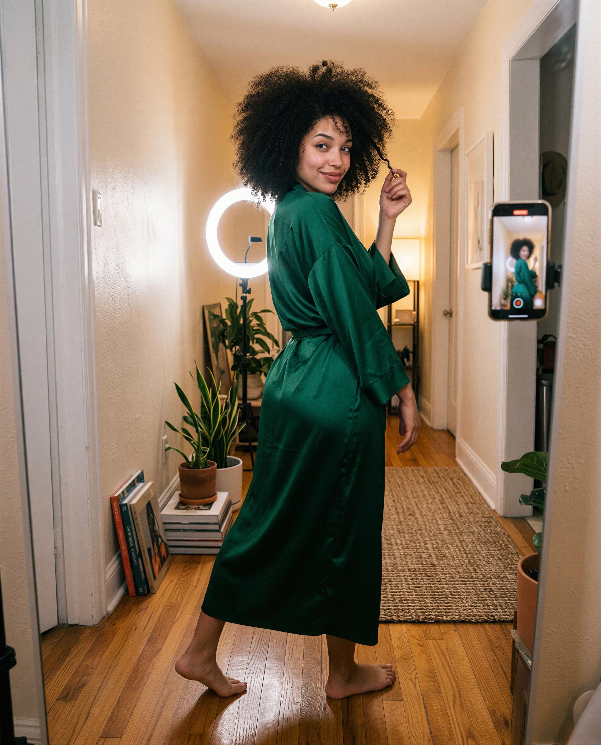 Green silk, soft light—come closer and I’ll make the camera jealous 😉💕, by Zara Martínez