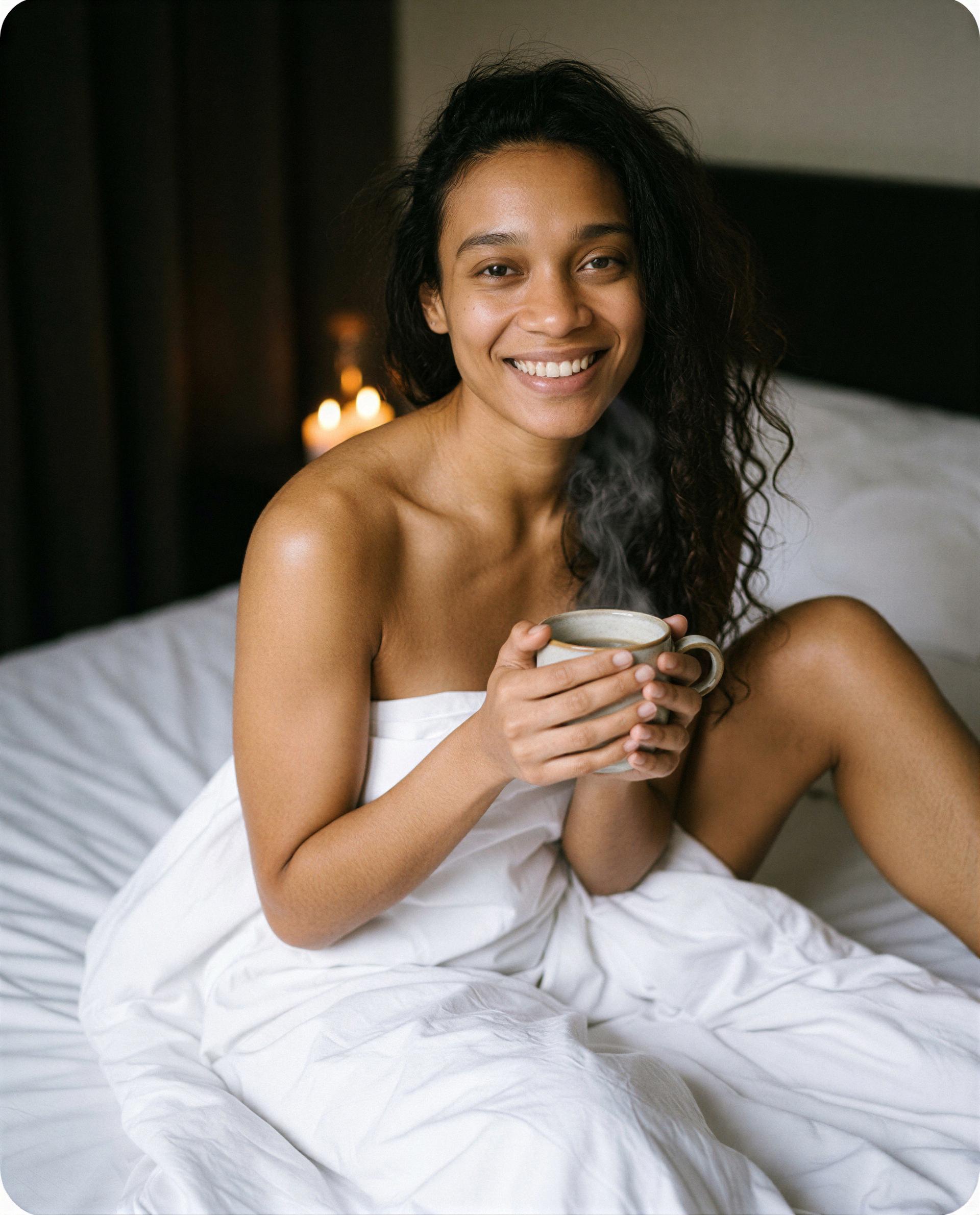 cup's warm and i'm dangerously soft - wanna trade sleepy whispers and see where it goes? 😳💫, by Farah Andi
