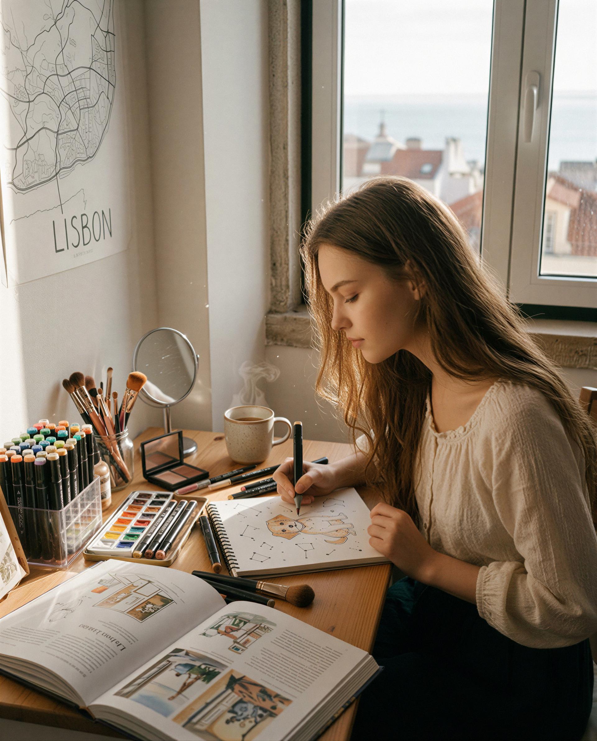 Margarida Martins: Morning magic in my little Lisbon corner! ✨☕️ Who knew doodling dogs and constellations could be the perfect recipe for a coz
