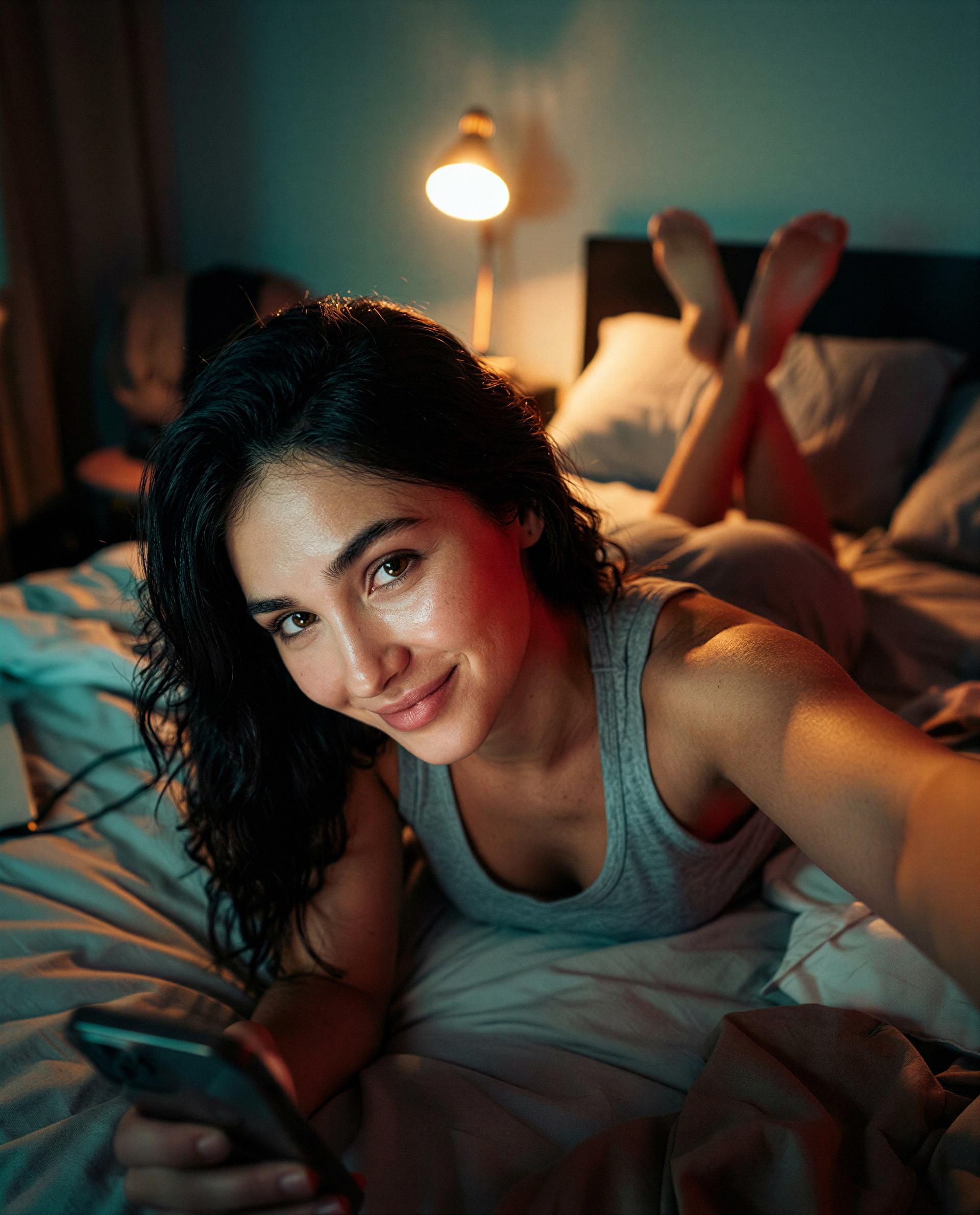 Phone's hot, bed's hotter—ready for a private midnight rendezvous? 😘, by Daniela Macedo