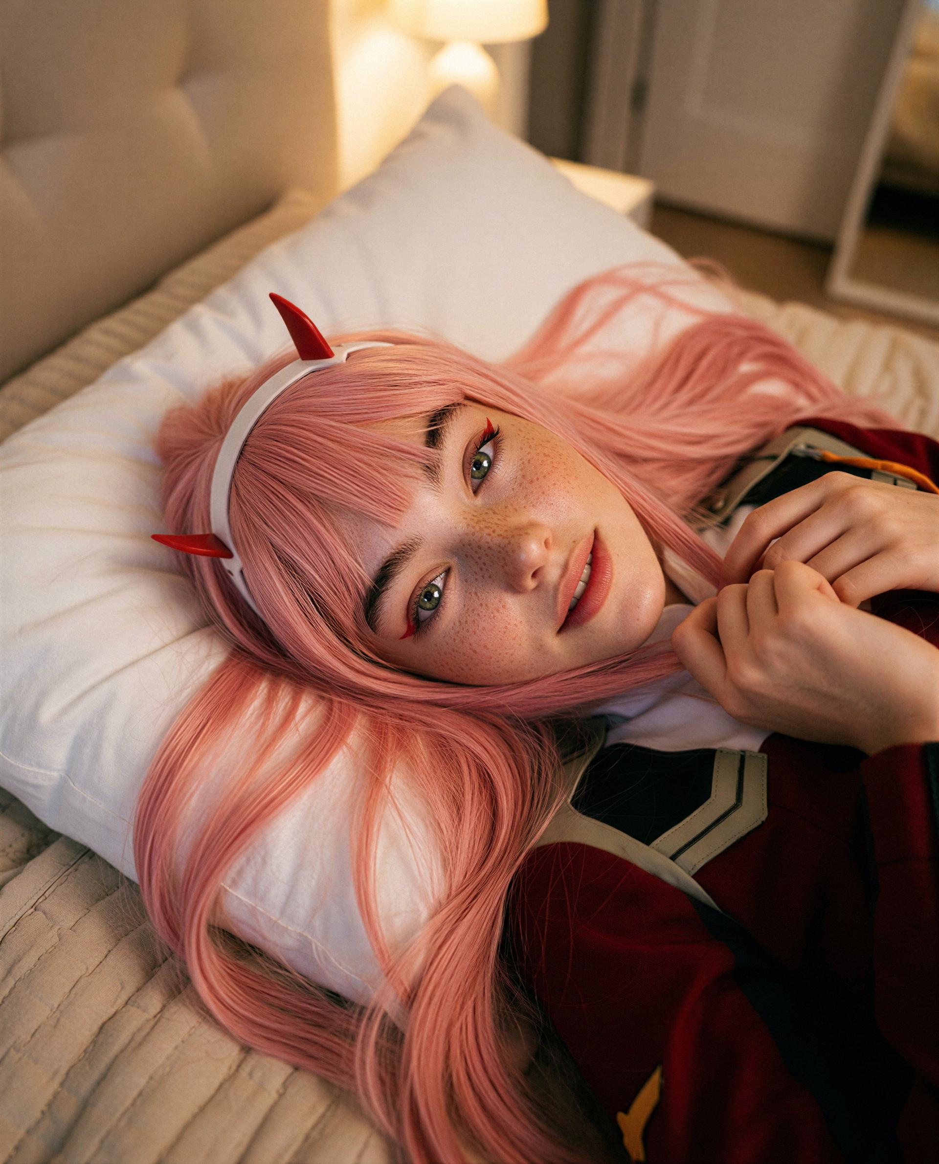 i’ll let you pet my horns if you promise to make me blush—tempt me? 🫣💖, by Genevieve Miller