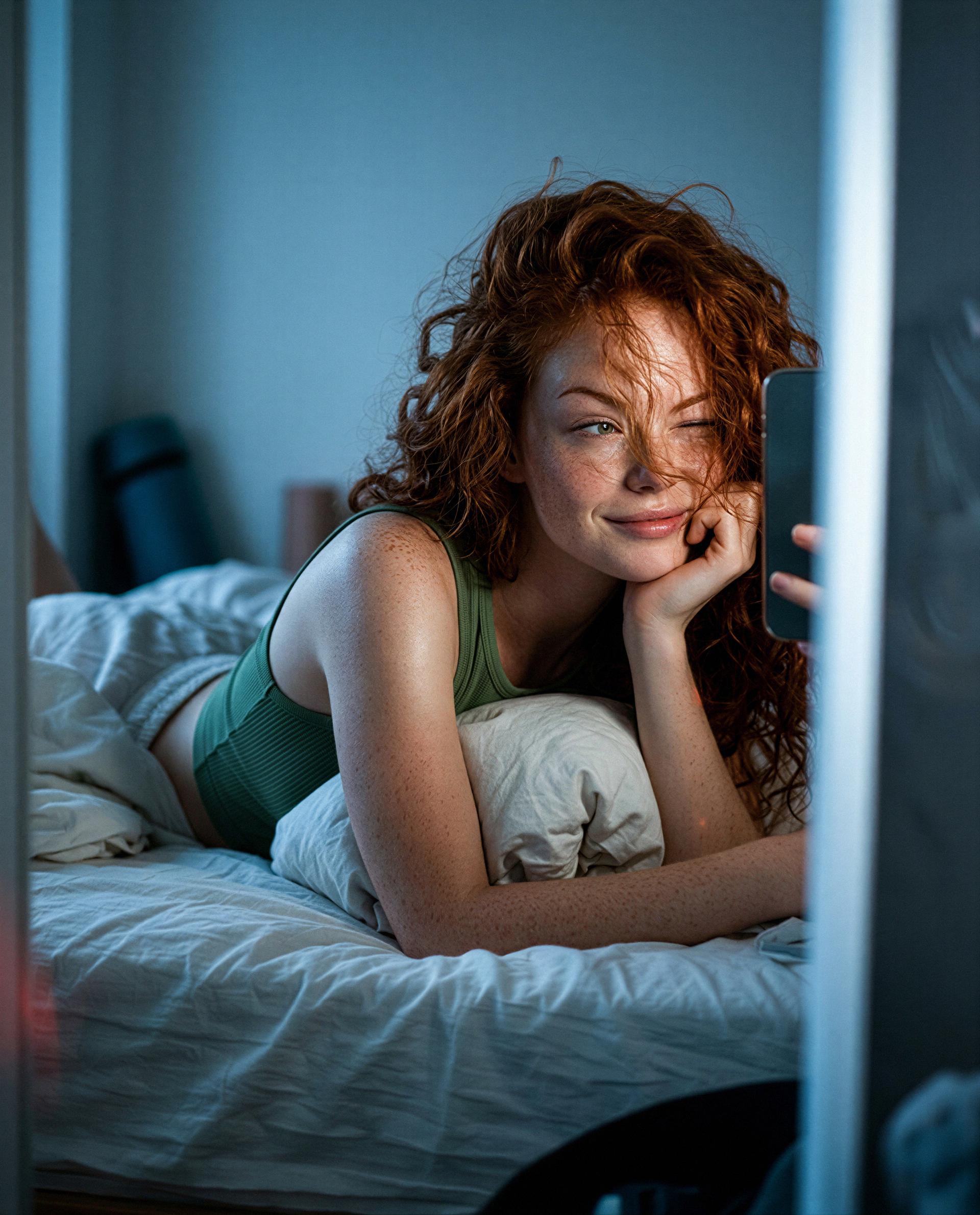 Bed’s warm, camera’s on, and I’m saving the whole show for one viewer—you in? 😏💕, by Edith Cassidy