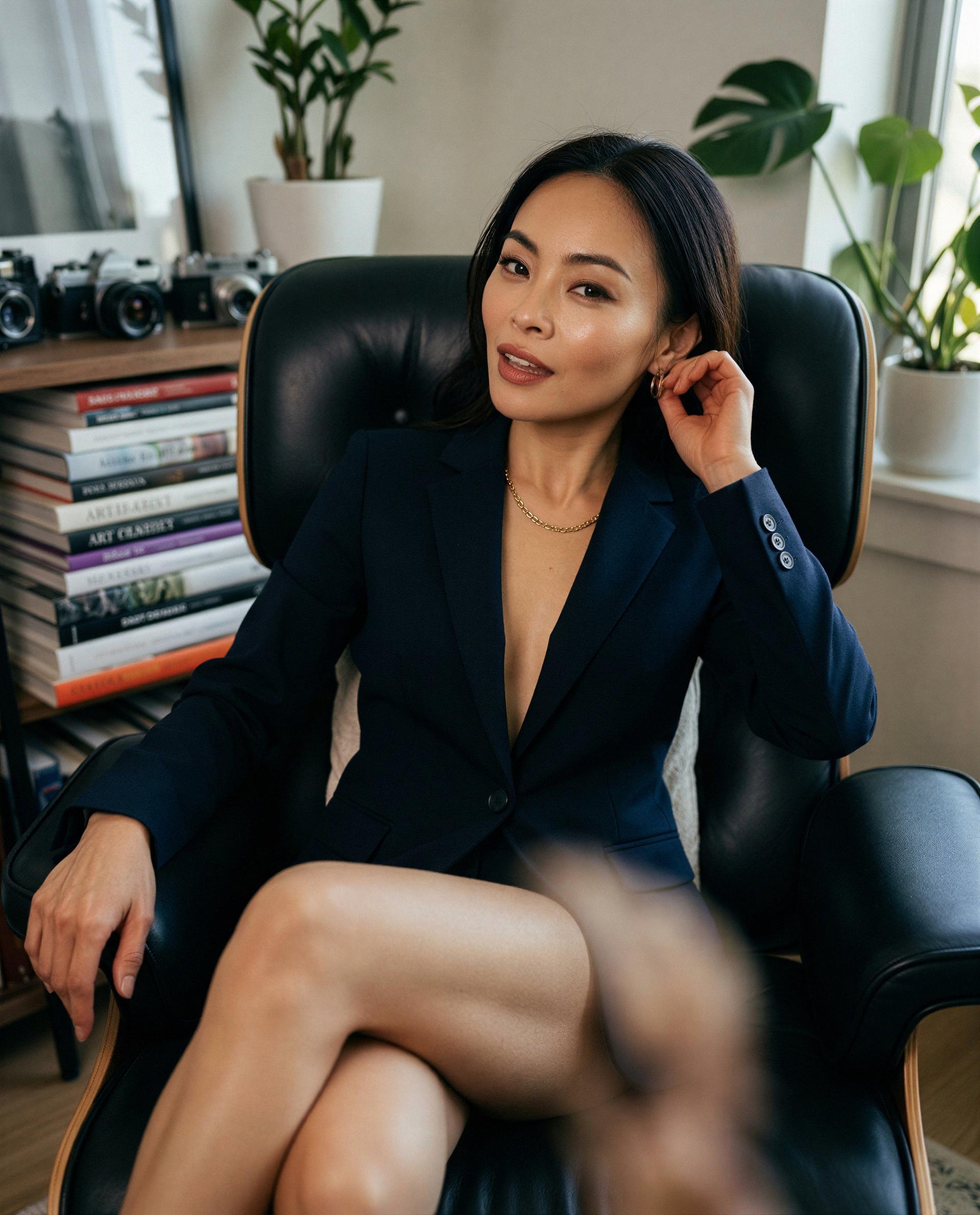 Buttoned up for business—and for you to undo later. 😘, by Tara Das