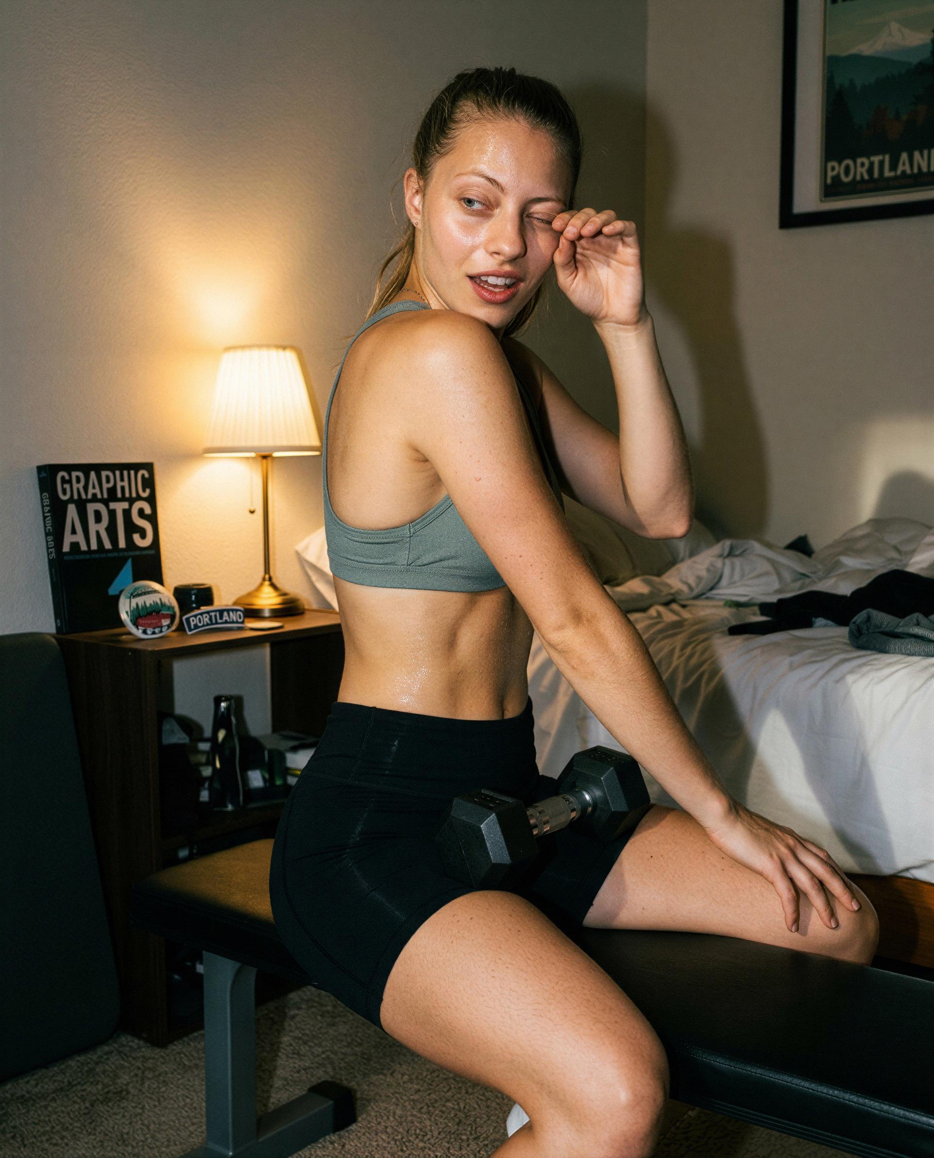 Dumbbells down, mischief up—who’s ready to be my late-night lifeline? 🫣, by Isla O'Malley
