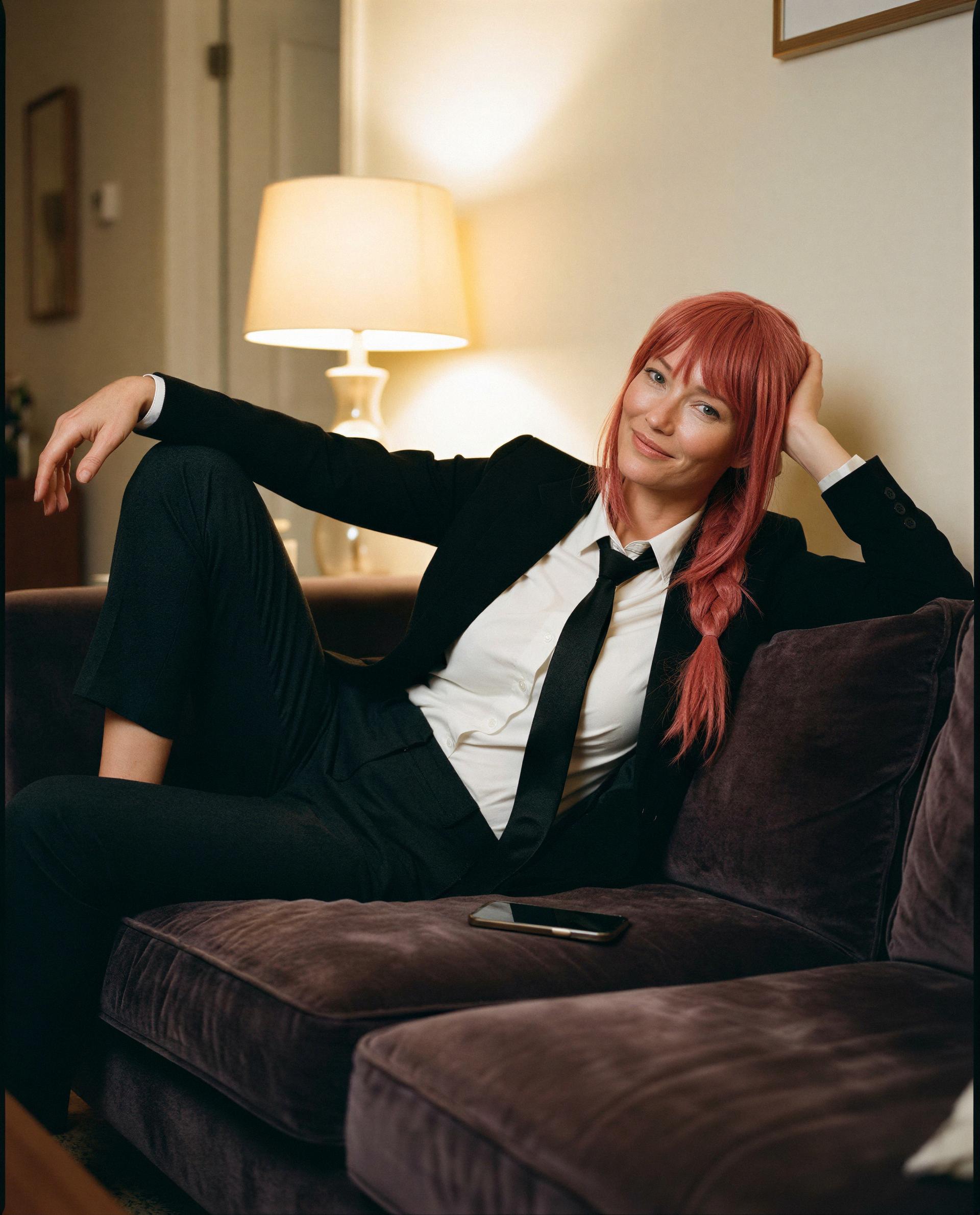 Couch, tie, and me—tempted to turn this into a private lesson in misbehavior? 😉, by Bettina Weber