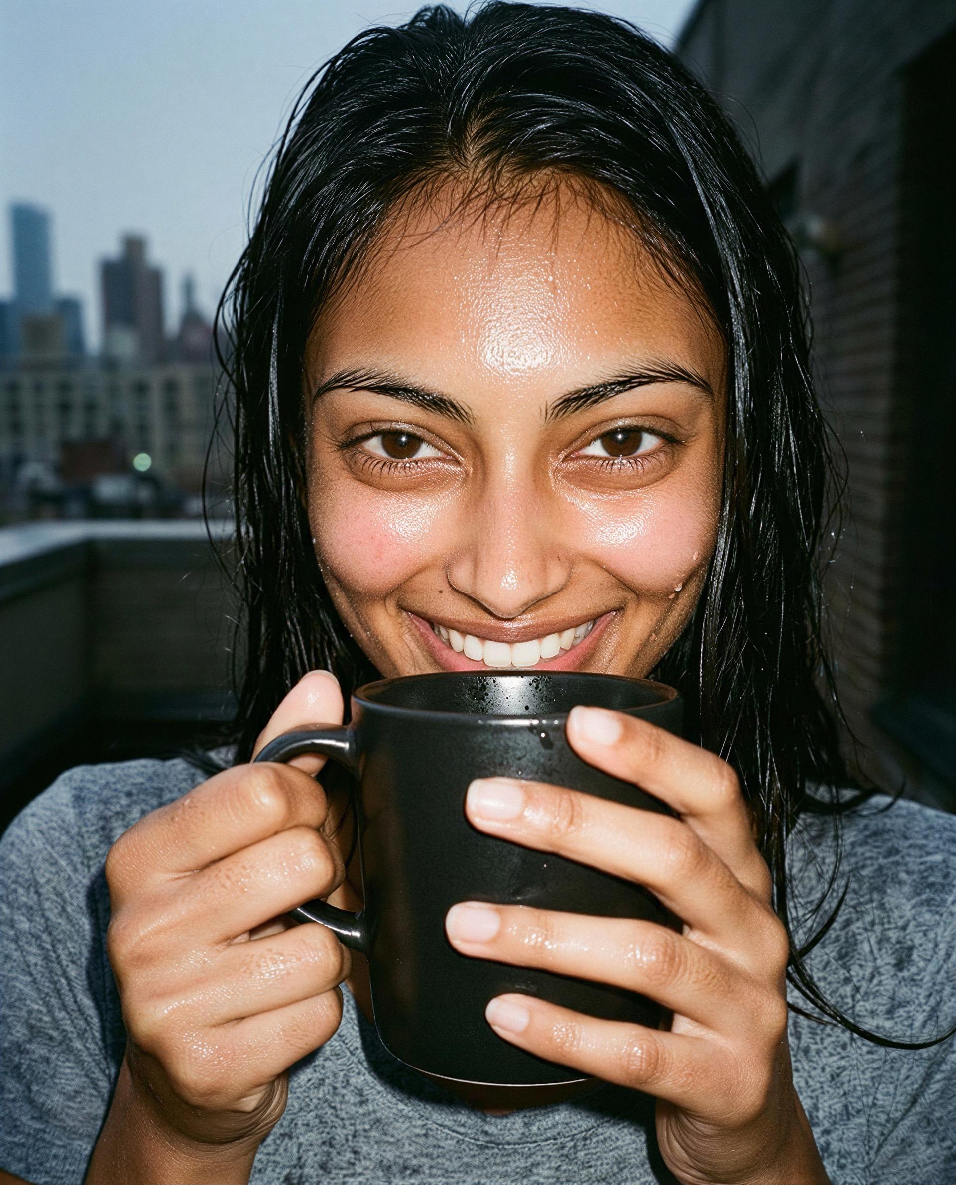 Caught in the rain with a hot cup—think you can handle what comes next? 😏, by Laila Ahmed