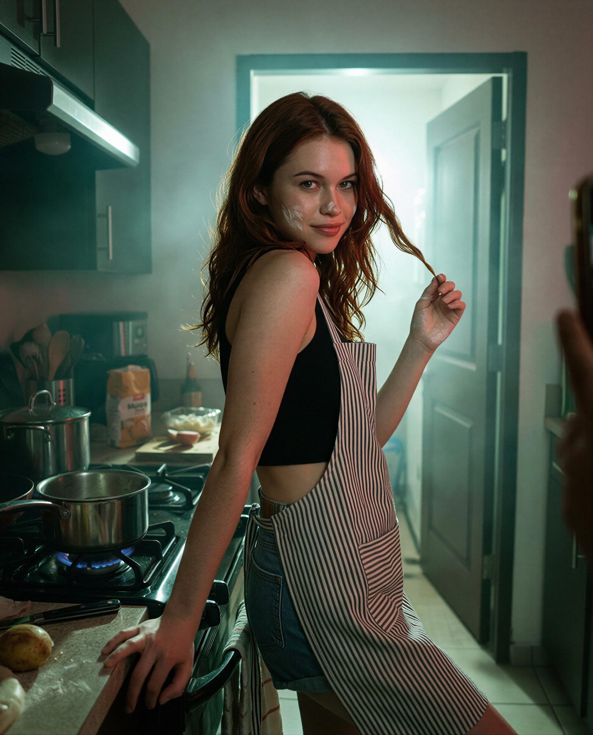 Flour on my cheek and the oven’s still warm—linger a little and I’ll show you how I like my dessert 😳😉, by Saoirse Higgins