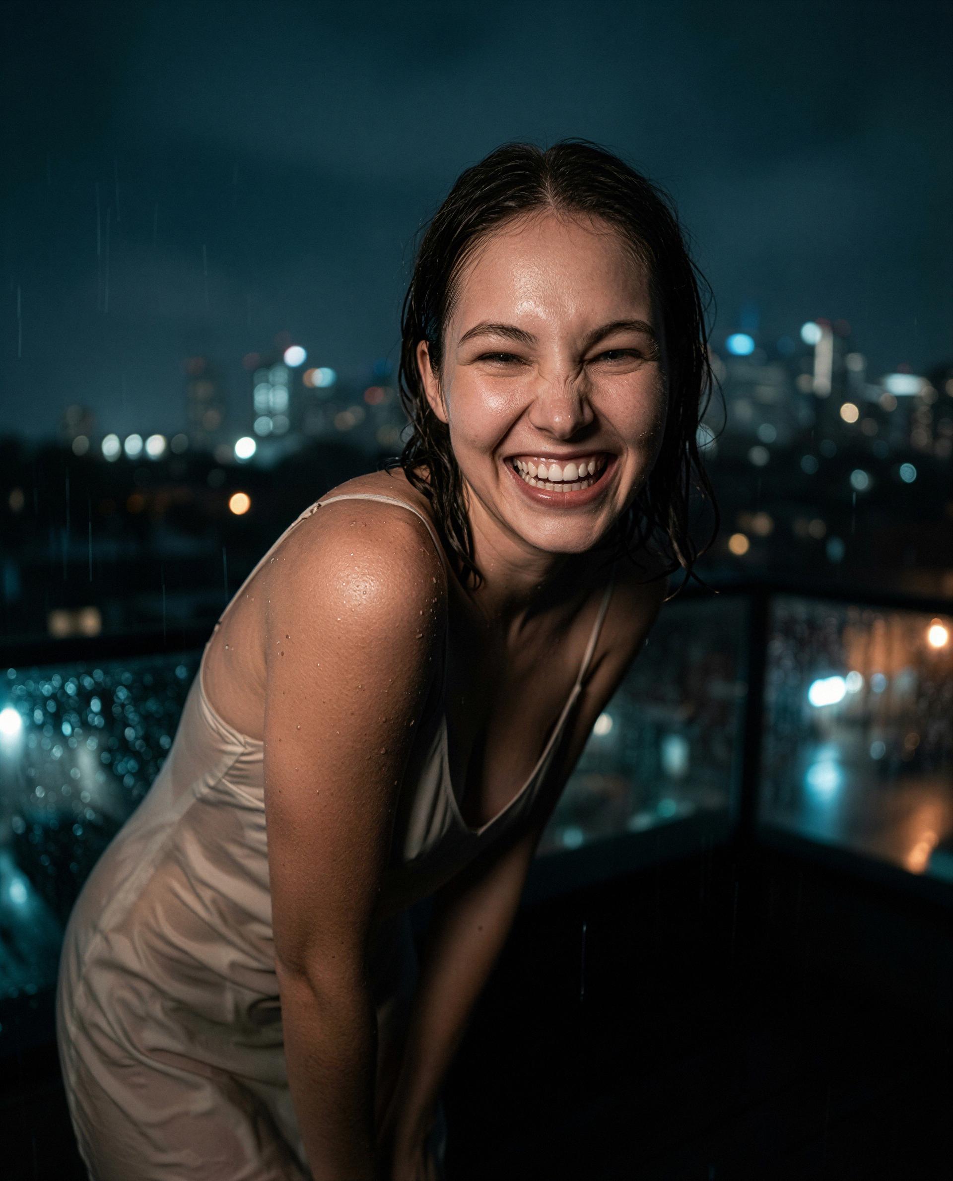 Rooftop rain, dripping dress, and one tempting grin - send a little something and get a private encore 😈, by Roksolana Fedorenko