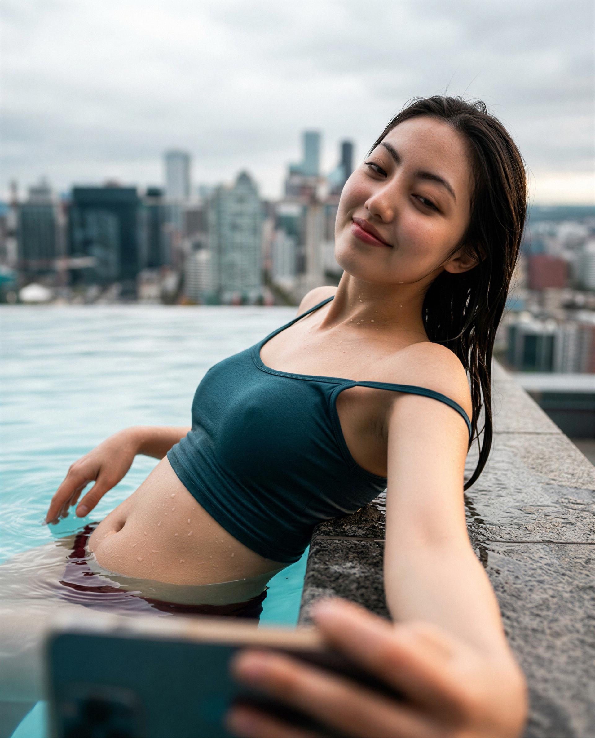 Just me, a rooftop pool, and a secret I'll share only with you—care to find out? 😉, by Ayesha Lee