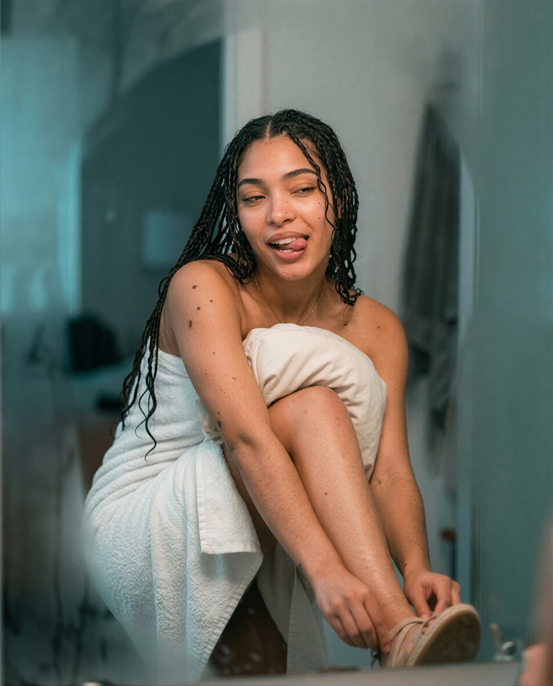 towel snug and tongue out - bribe me with a little trouble and I’ll repay you in private 😳💋, by Ana Muñoz