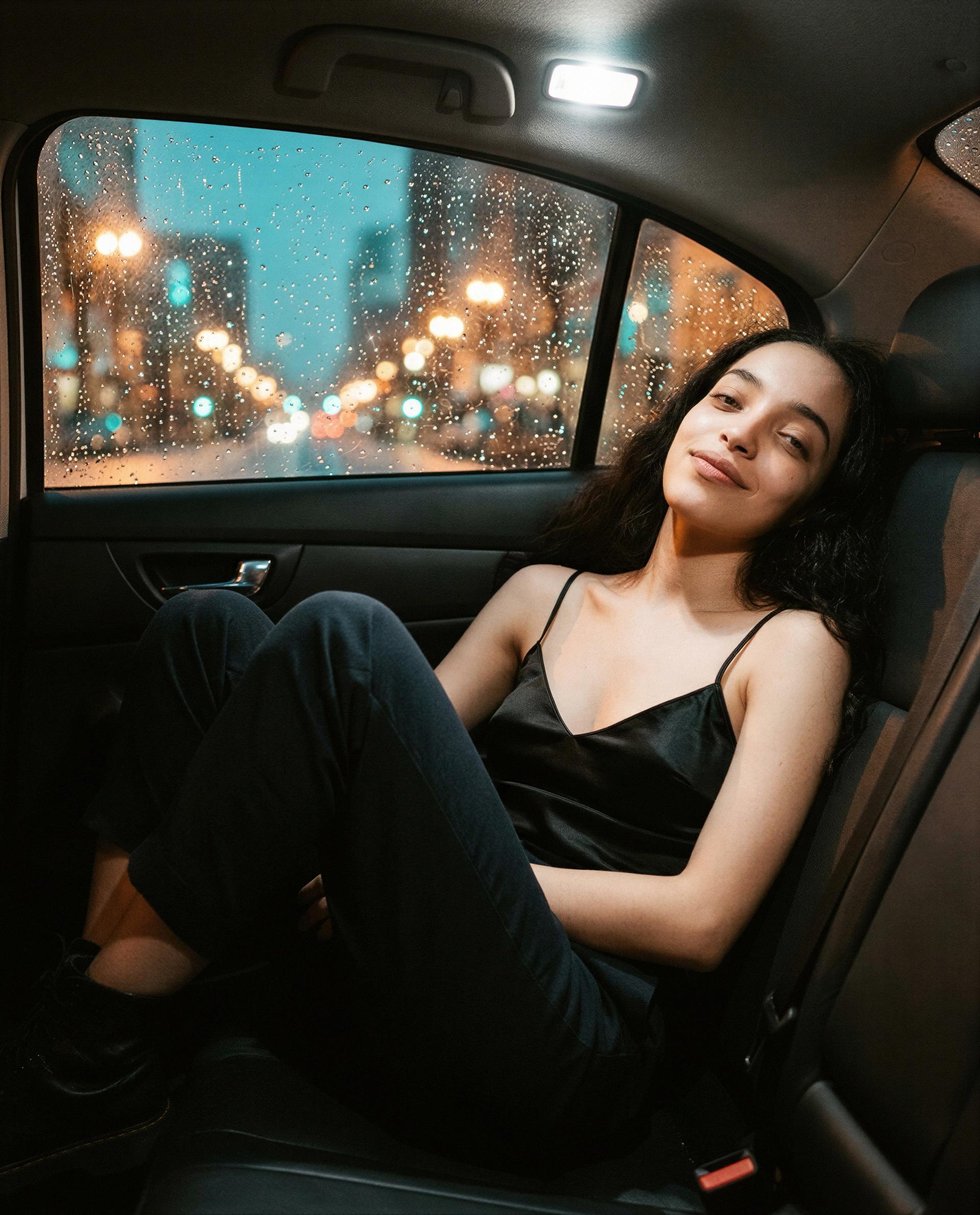 City lights, rain on the glass, and me - whisper something naughty and I’ll make it twice as sweet 😘, by Patricia Carvalho
