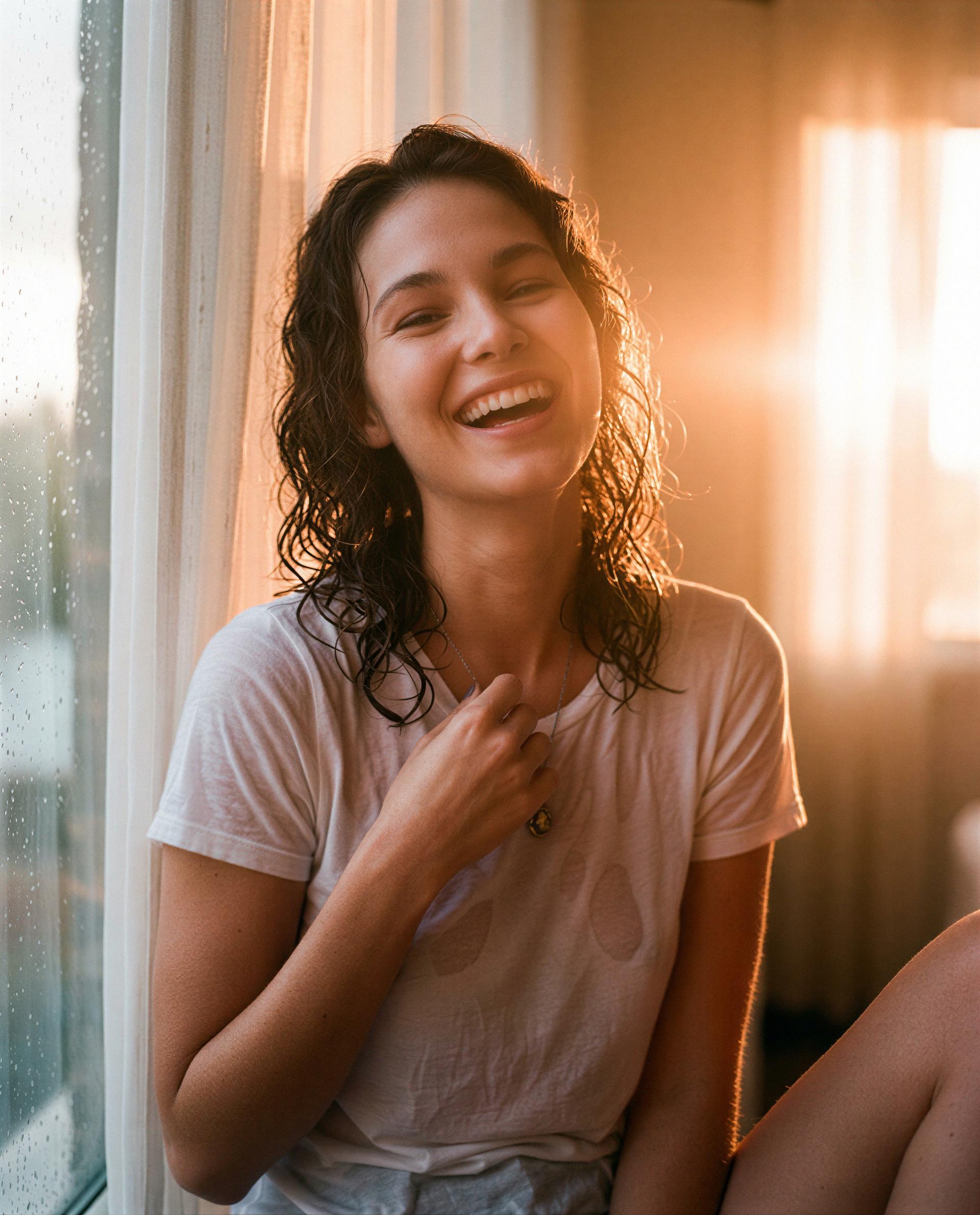 Sunlight, damp hair, and a smile that costs a little—your move 😏, by Roksolana Fedorenko