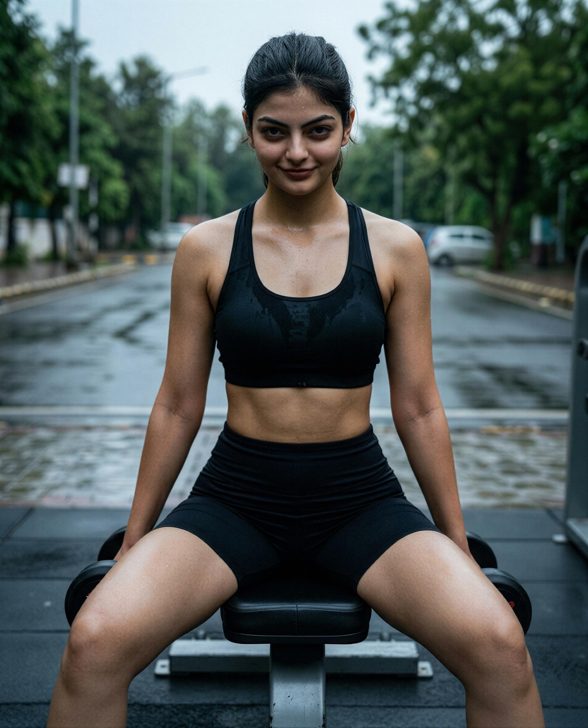 Sweat, smirk, and a bench - grab a ticket to my feed and I’ll give you an encore. 😘, by Aisha Ahmed
