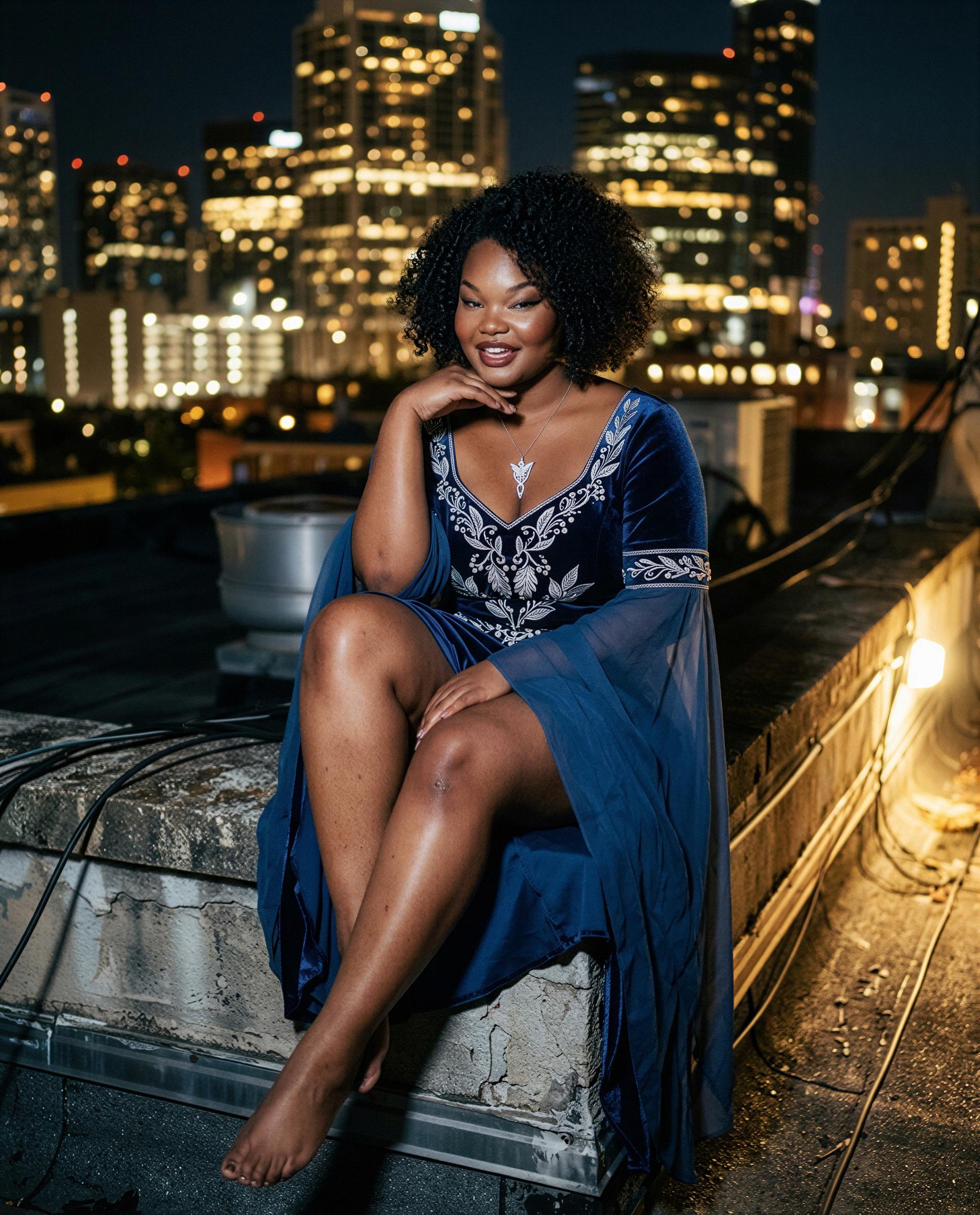Velvet, city lights, and me—ready for a private tour? 😘, by Essence Johnson