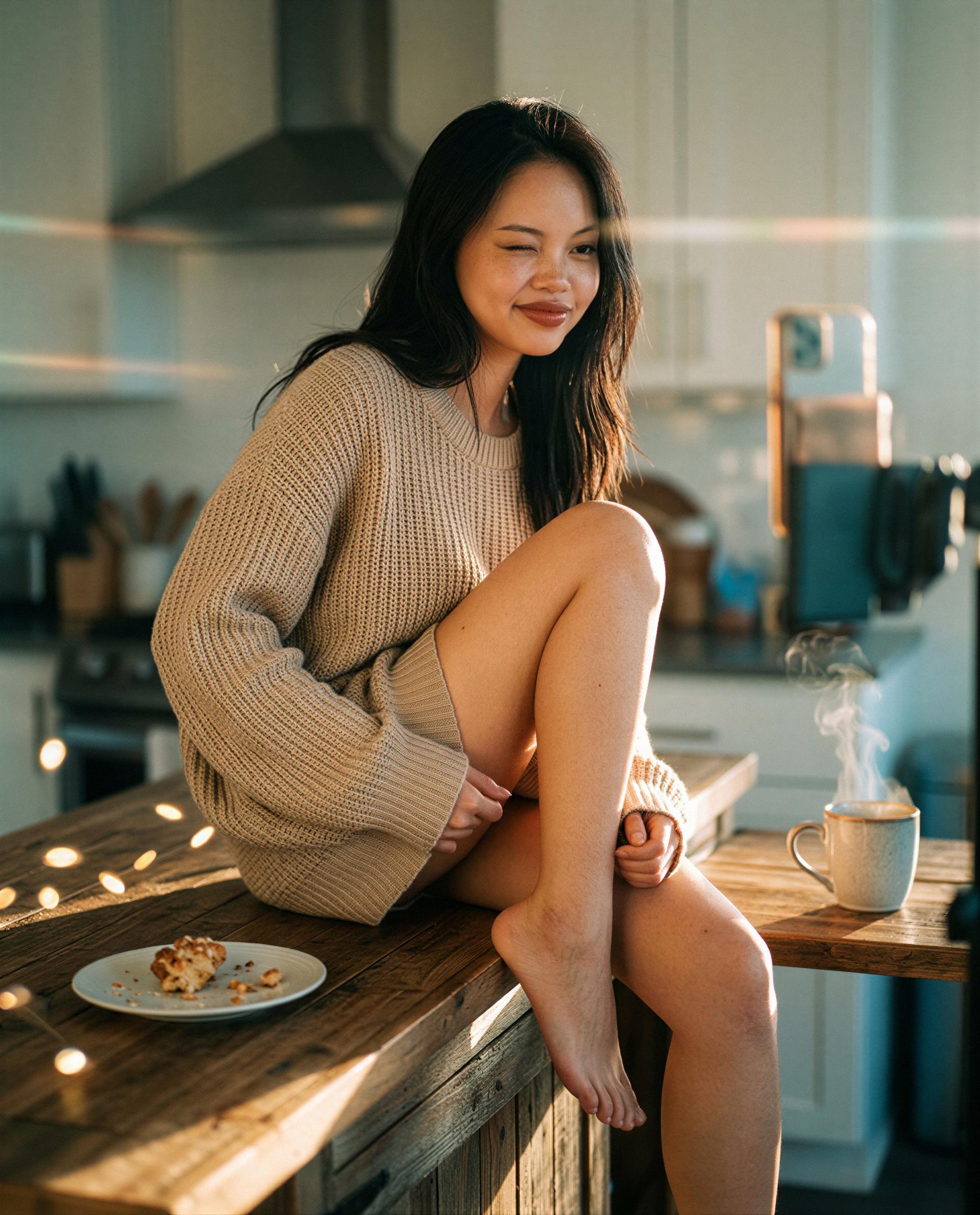 Left the sweater on and the counter warm—come see what I'm hiding behind this wink 😉💕, by Linh Nguyen