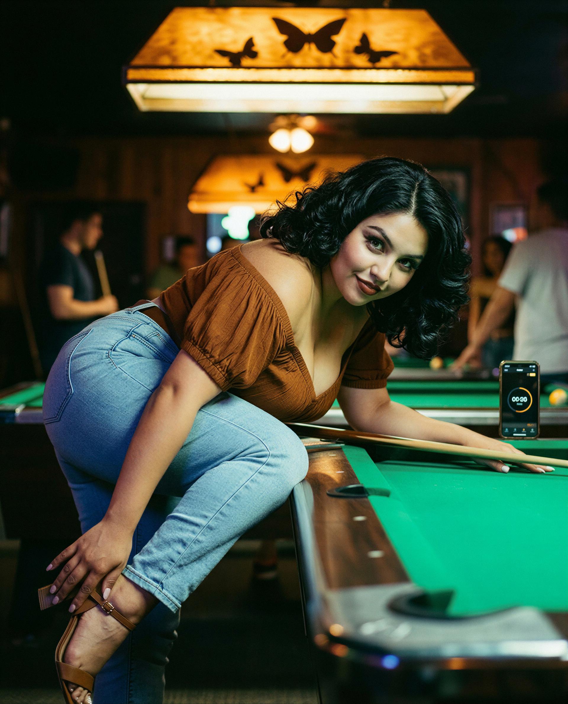 Caught between a cue and a crush - want to be the reason I linger after last call? 🫣, by Beatriz Ramirez
