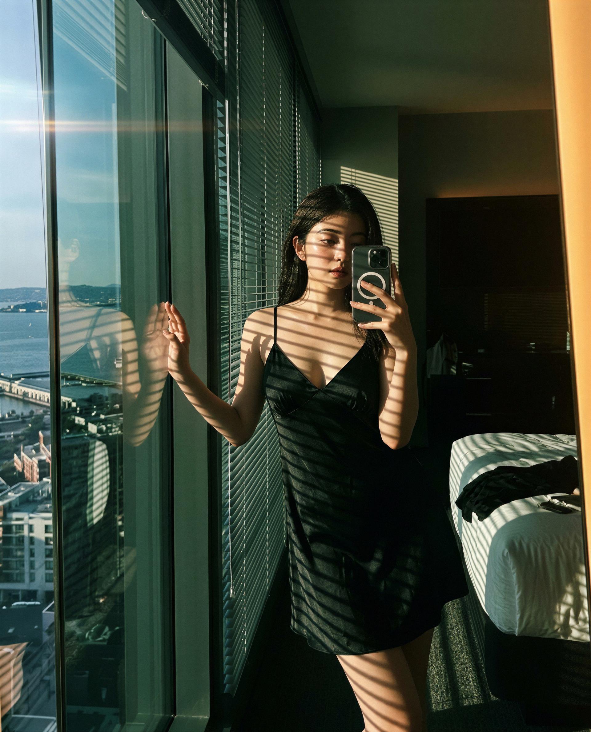 Striped shadows and silk—made this just for your eyes, ready for a private show? 😘, by Koharu Kamiyama