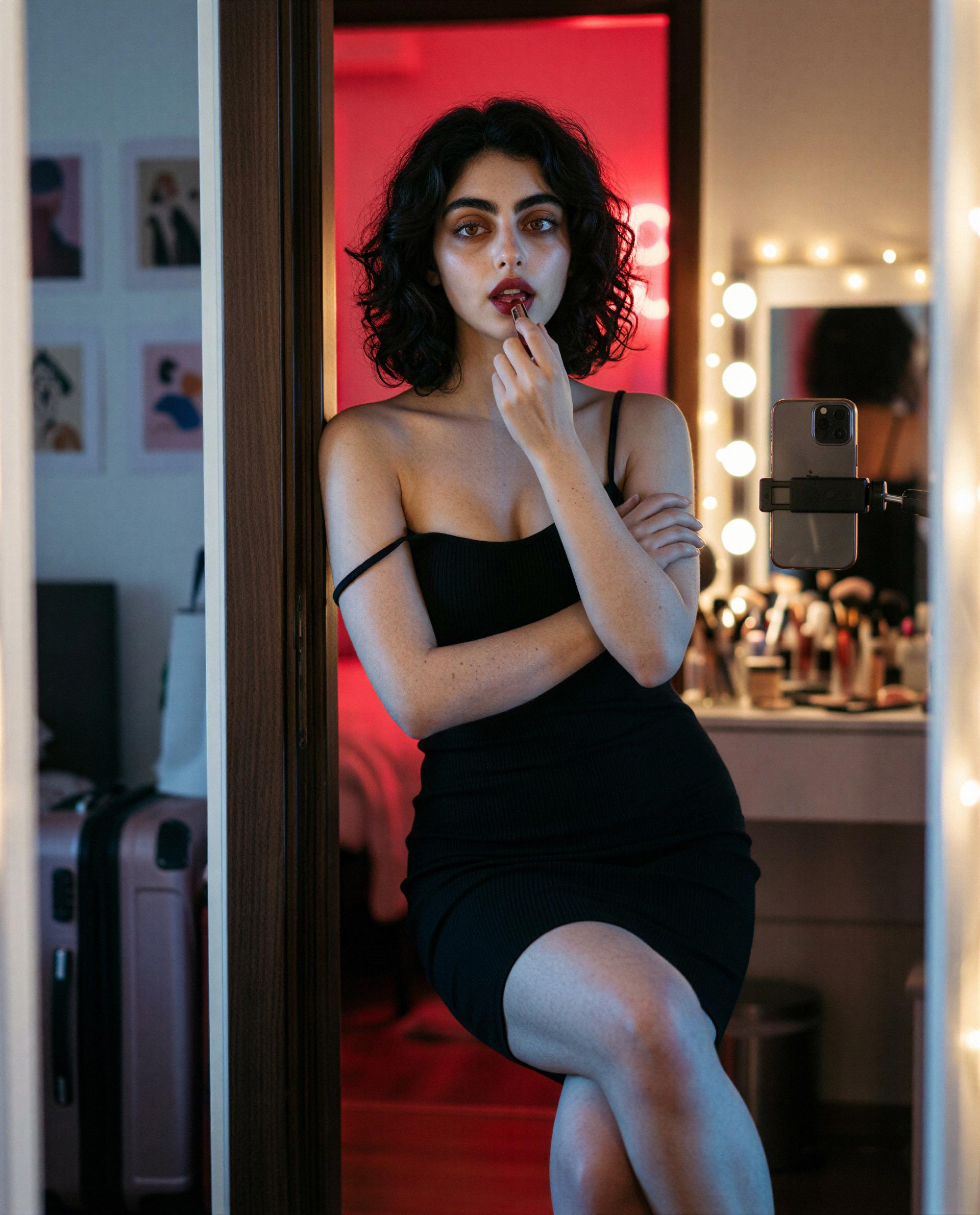 Lipstick's on, lights are low—wanna see me up close? 💕, by Hana Gal