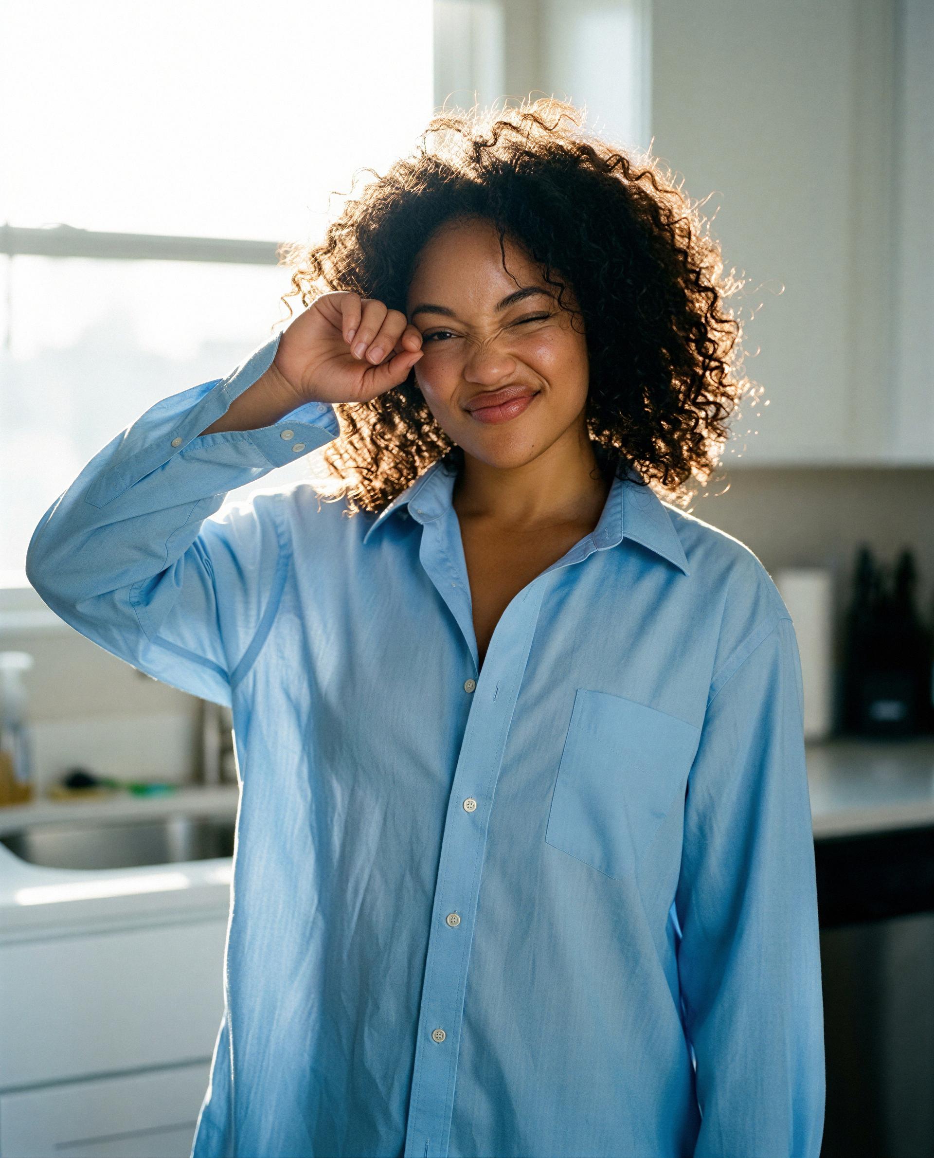 Button-down, bed hair, and one irresistible invite - wanna be my morning mischief? 😉💕, by Zamiyah Walker
