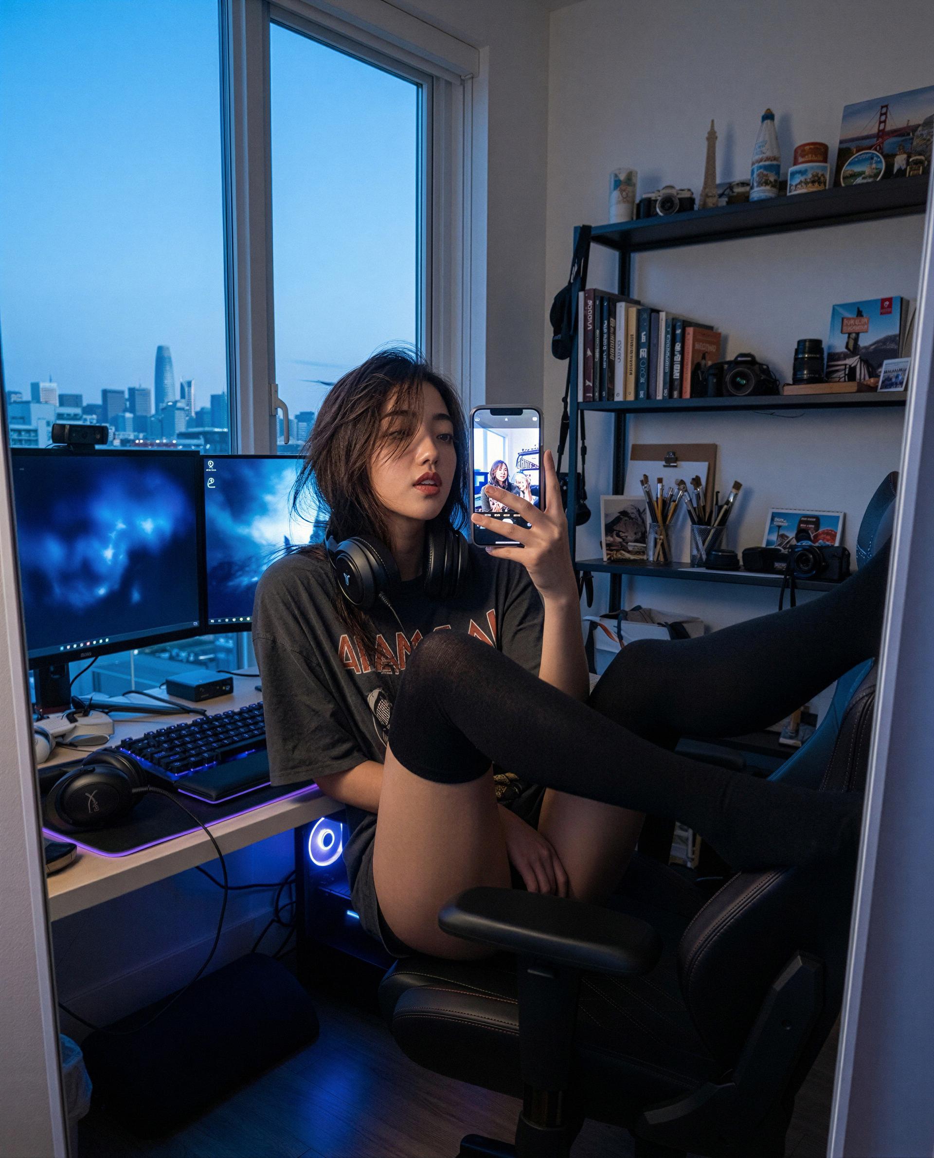 This one's for you - late-night gamer girl, headphones on and ready to press start just for you 😉💕, by Malika Chen