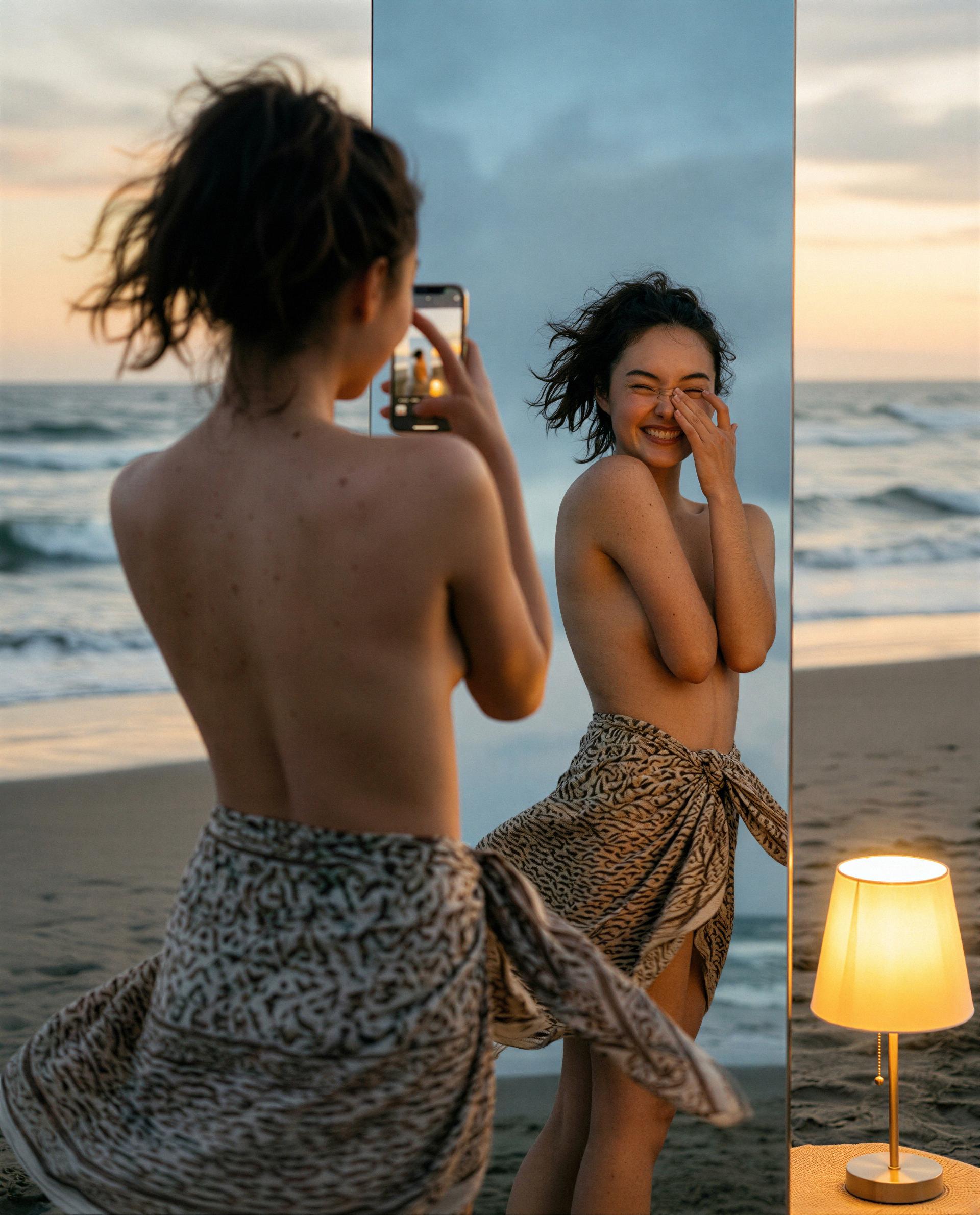 Shoreline tease—slide into my DMs and I’ll make the sunset ours 😉💕, by Aisha Nguyen