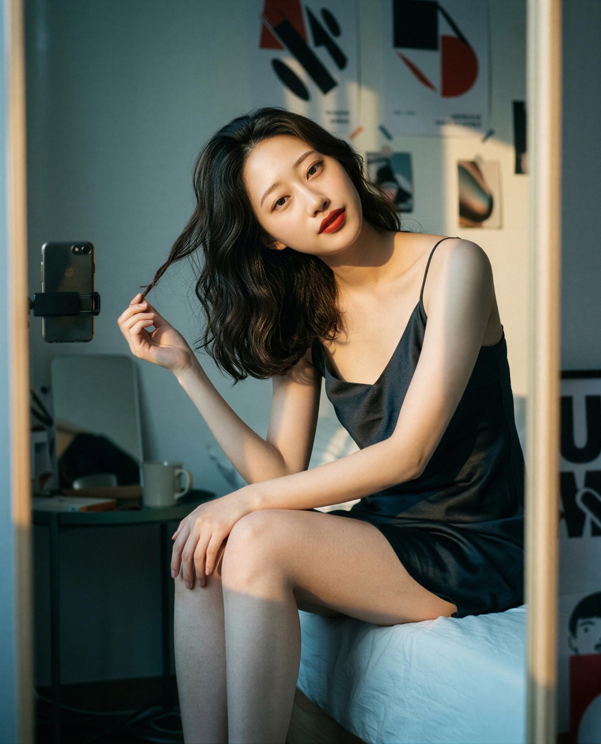 Draped in silk and waiting—wanna join my private little moment? 😉💕, by Rui Yang