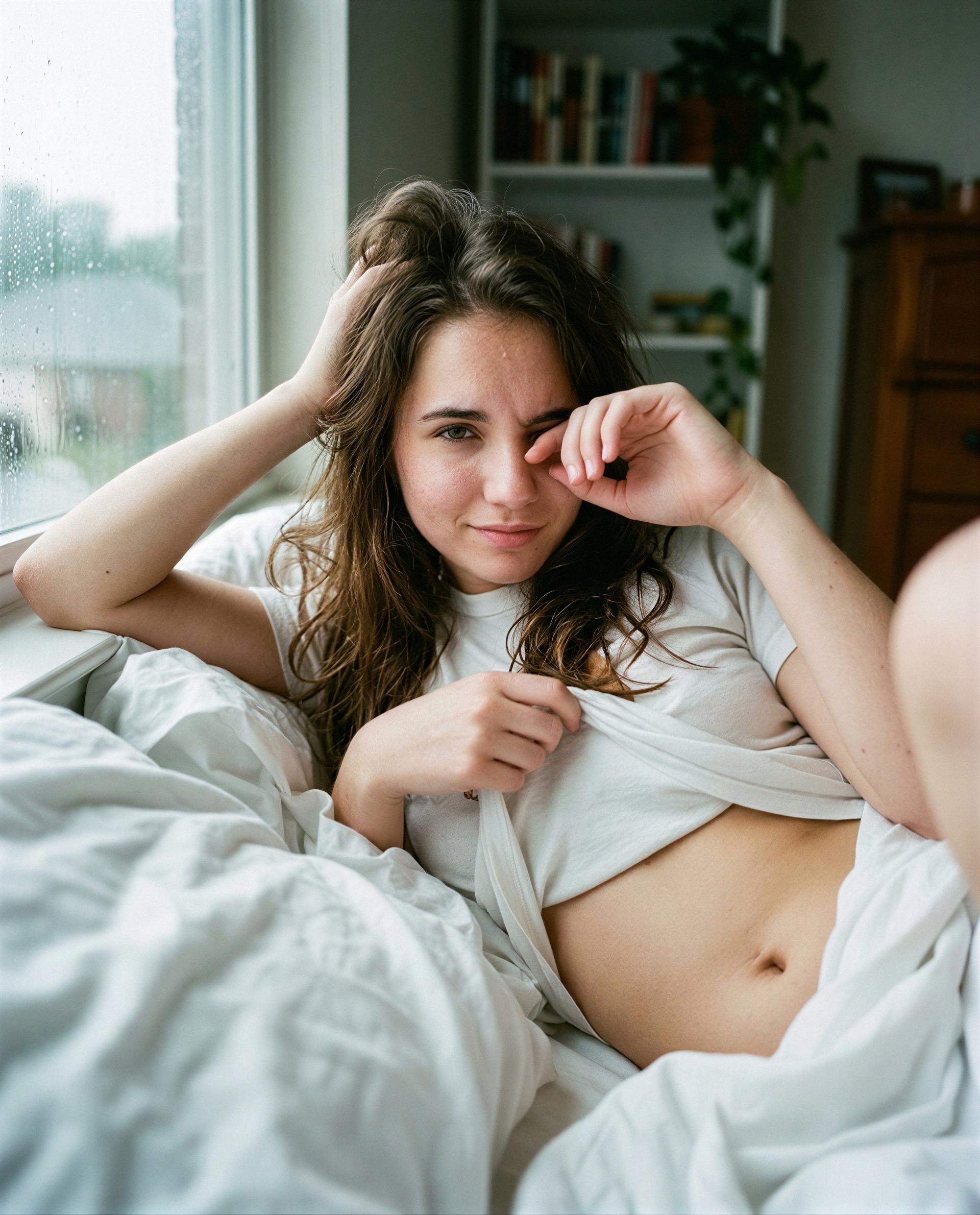 Pillow rumpled, shirt half up - slip past the velvet rope and I’ll show you how I really wake up for you 😘, by Andreia Martins