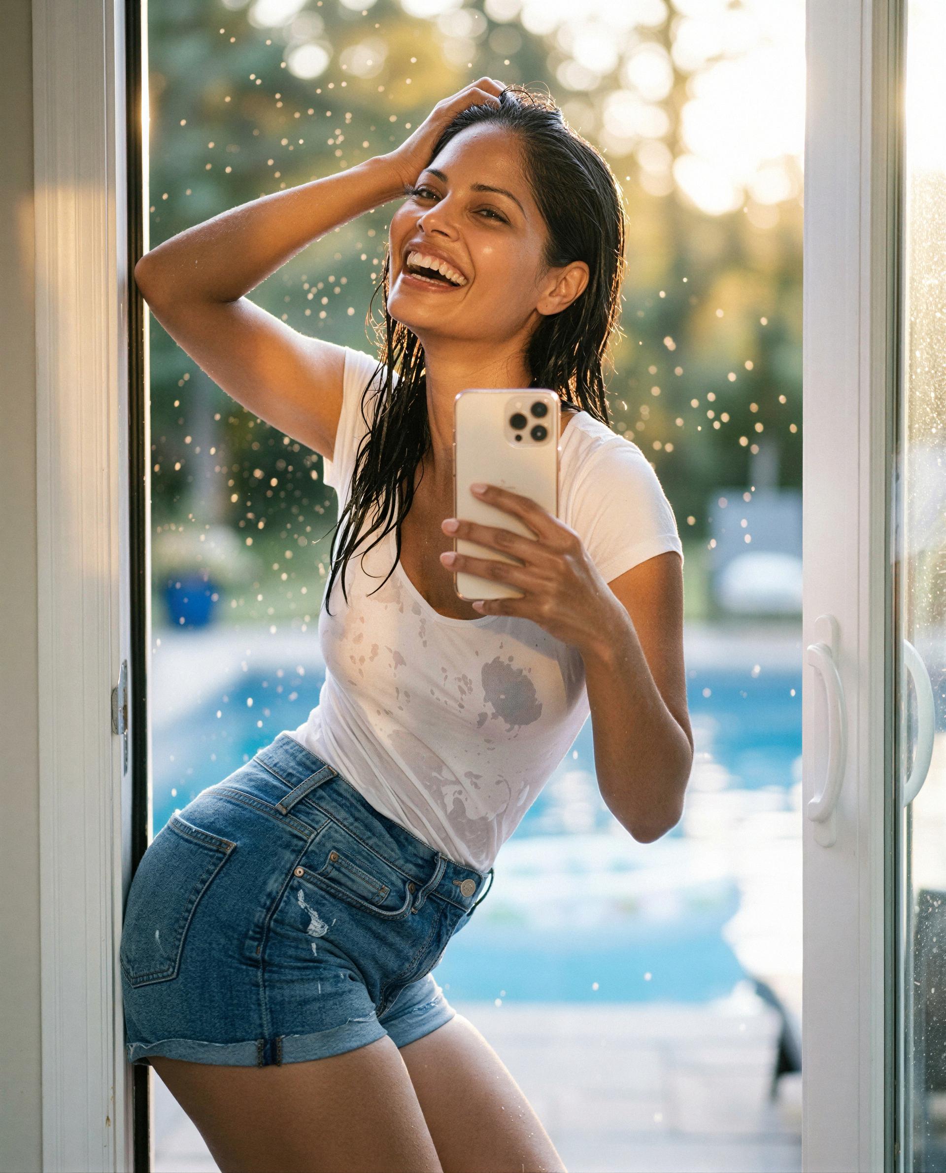 Wet tee, wicked grin - unlock the private replay if you can handle the heat. 😈, by Alexa Alvarez