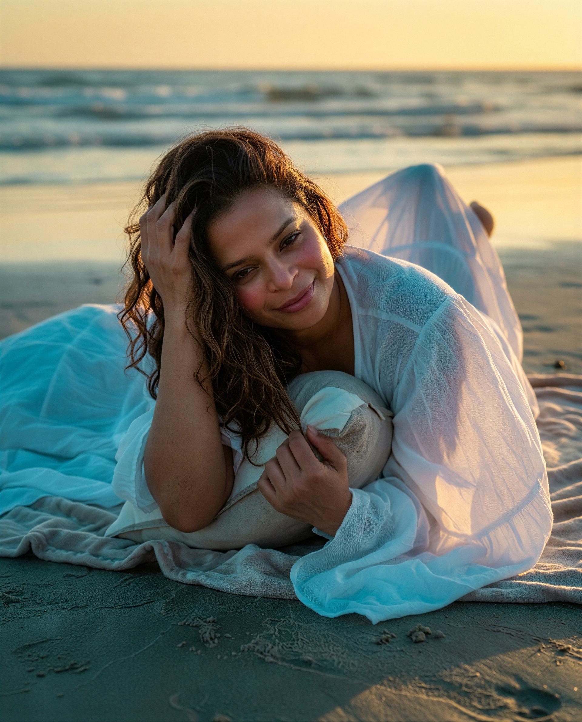 sunset, soft linen, and me hoping you'll slide into my DMs for the full show... 😘, by Ananya Bains