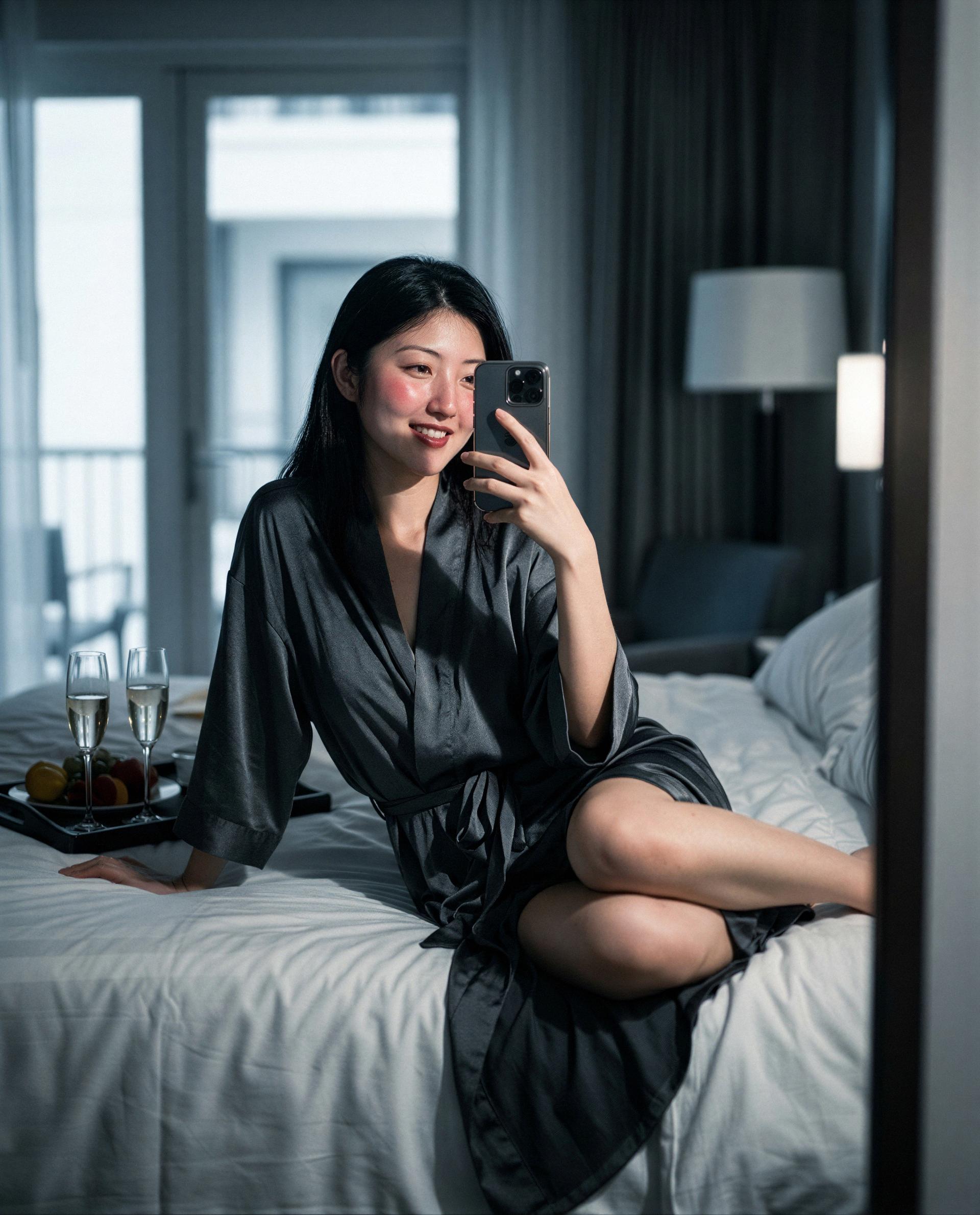 Room service brought bubbles, but I saved the best pour for you - ready to earn a taste? 😏🍾💕, by Chantara Widodo