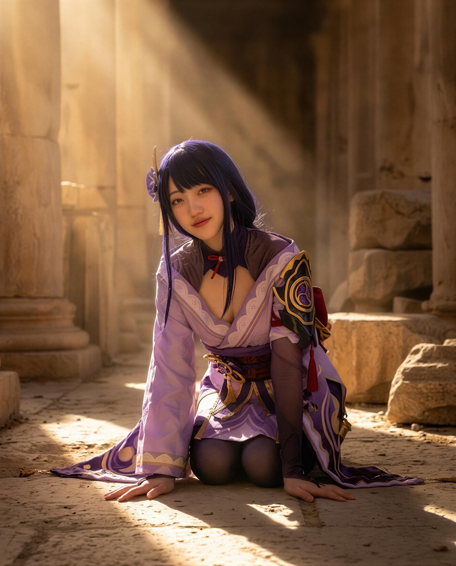 Kneeling in purple and plotting something deliciously forbidden - care to be my partner in crime tonight? 😉💕, by Sakura Patel