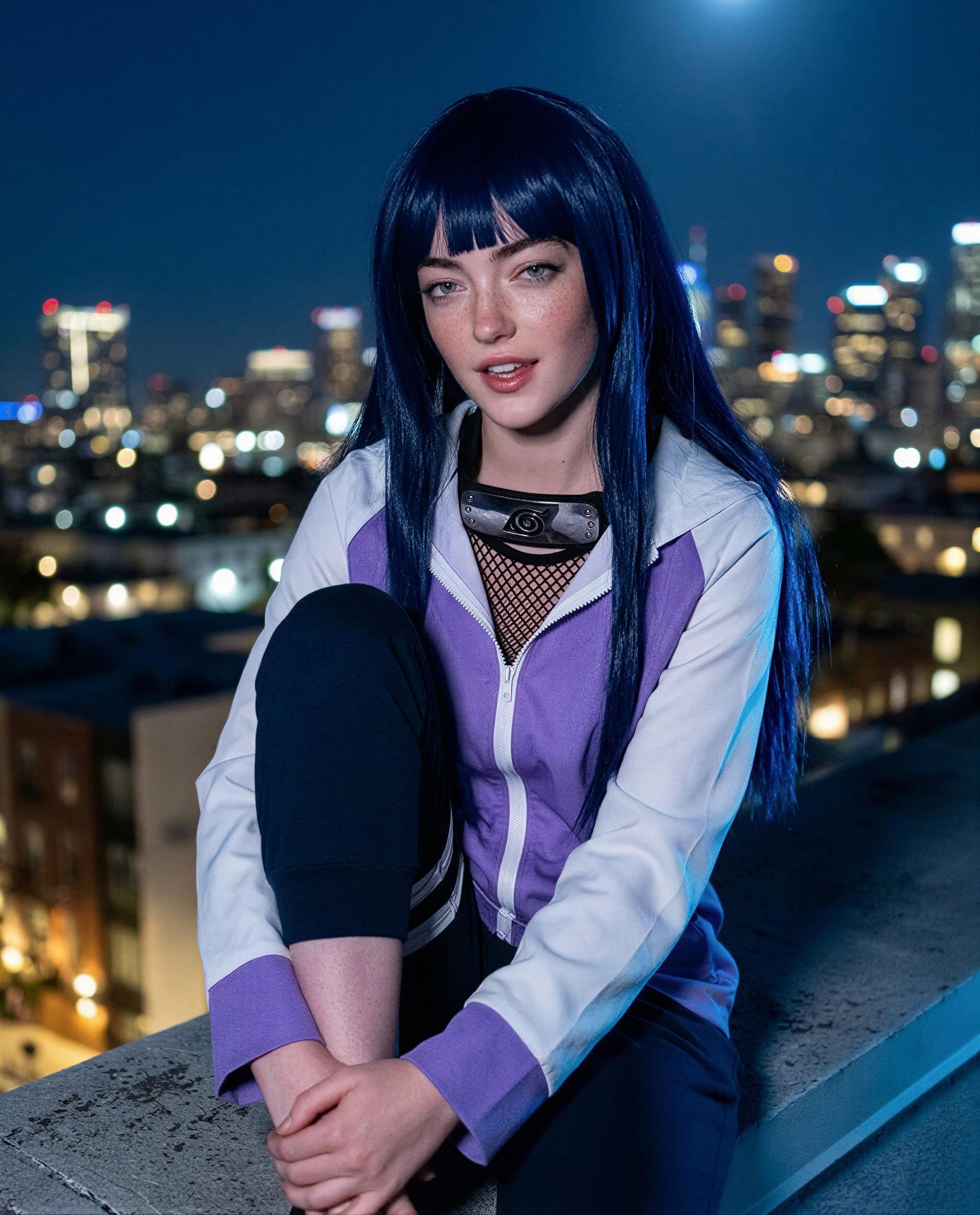 Moonlight, a purple jacket, and me - think you can handle a private skyline show? 😉💜, by Hélène Davidson