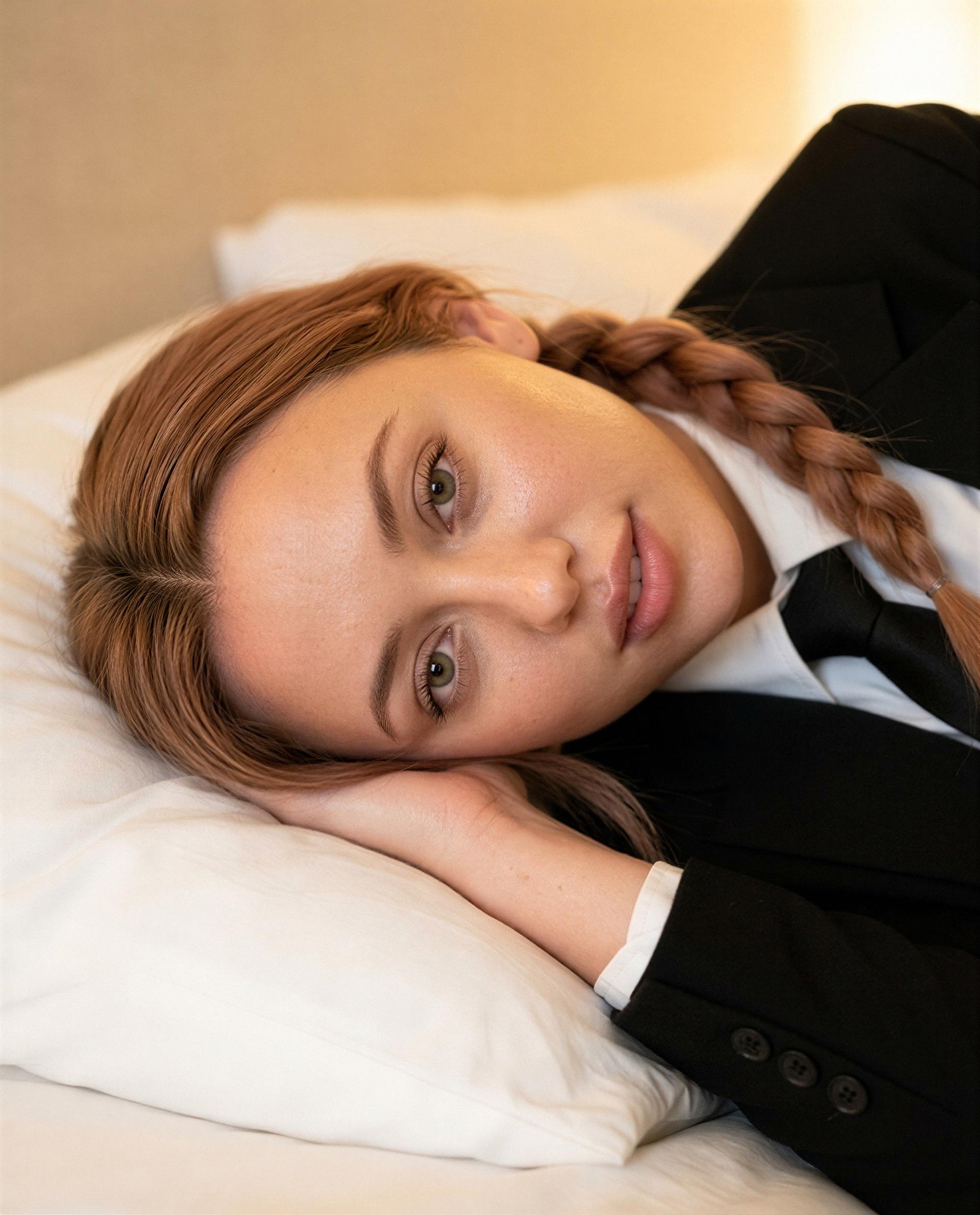 Suit, braids, and a bed with only one name on the guest list - care to RSVP, babe? 😘💕, by Ngoc Anh Ly