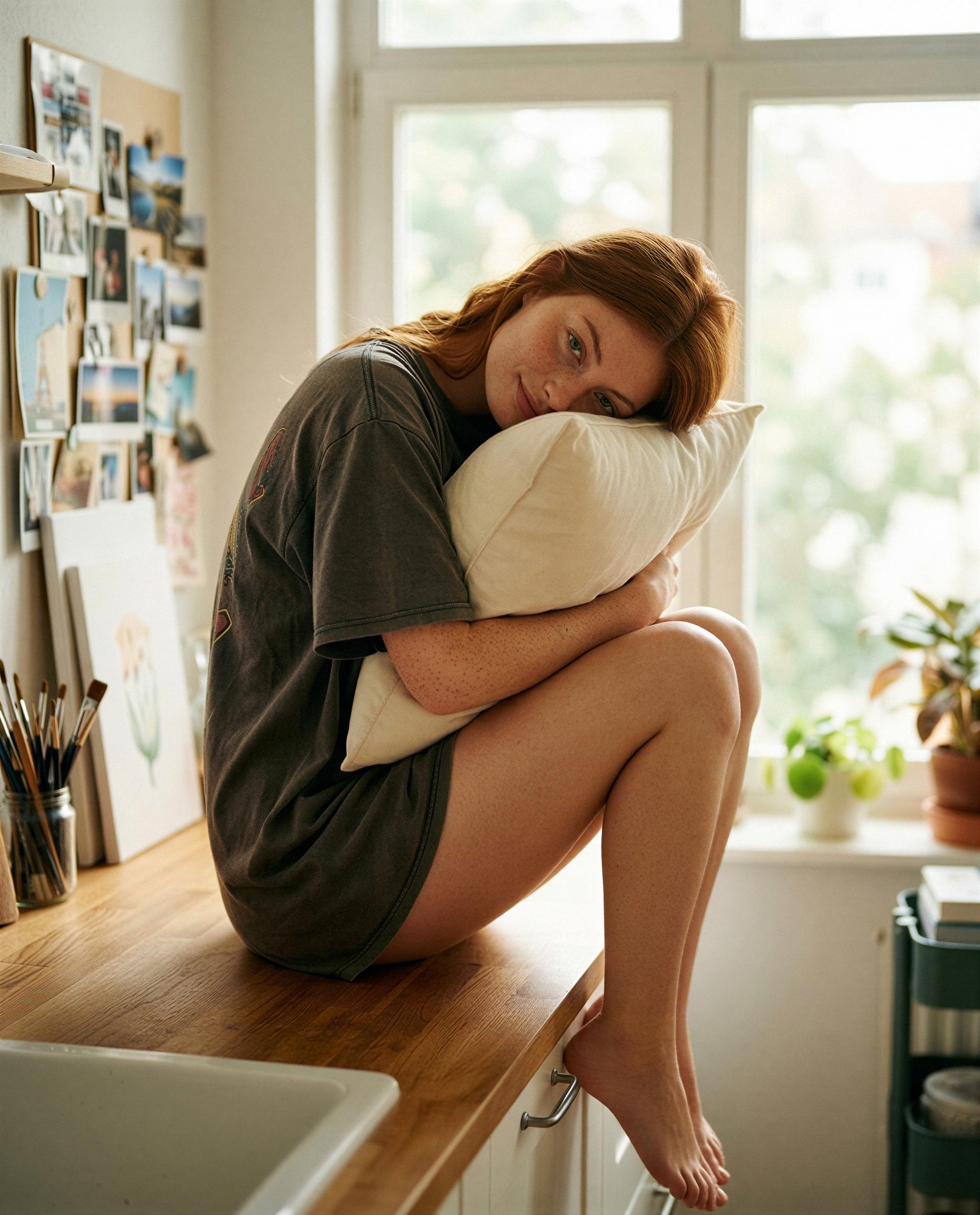 Hugging a pillow now - wanna see what I look like without it? 😏, by Ciara Moore
