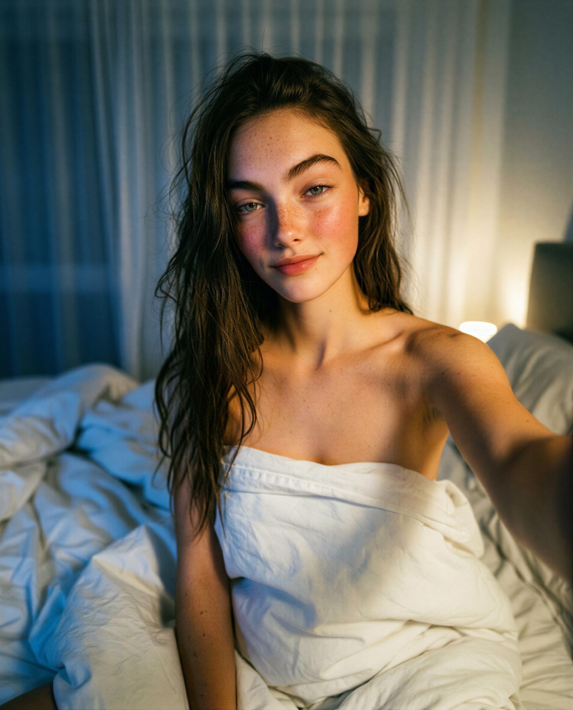 wrapped in sheets, whispering, and already blushing—wanna be the one I tell my secrets to? 🫣💌, by Genevieve Miller