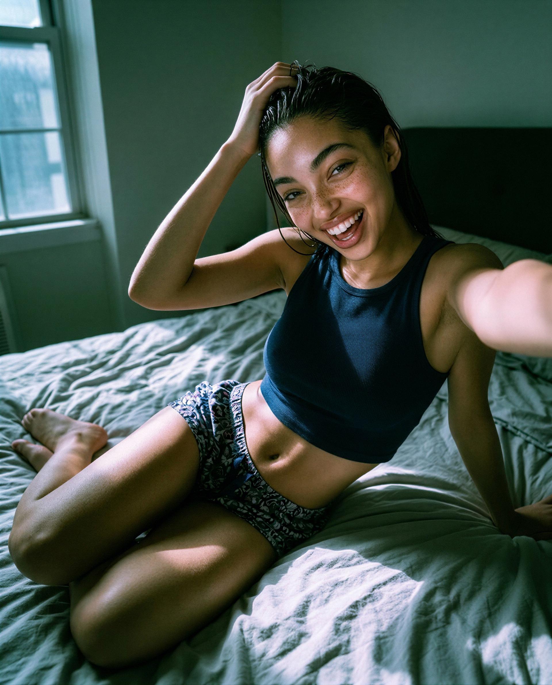 Wet hair, warm bed, one invite—ready to RSVP, babe? 😘, by Zaria King